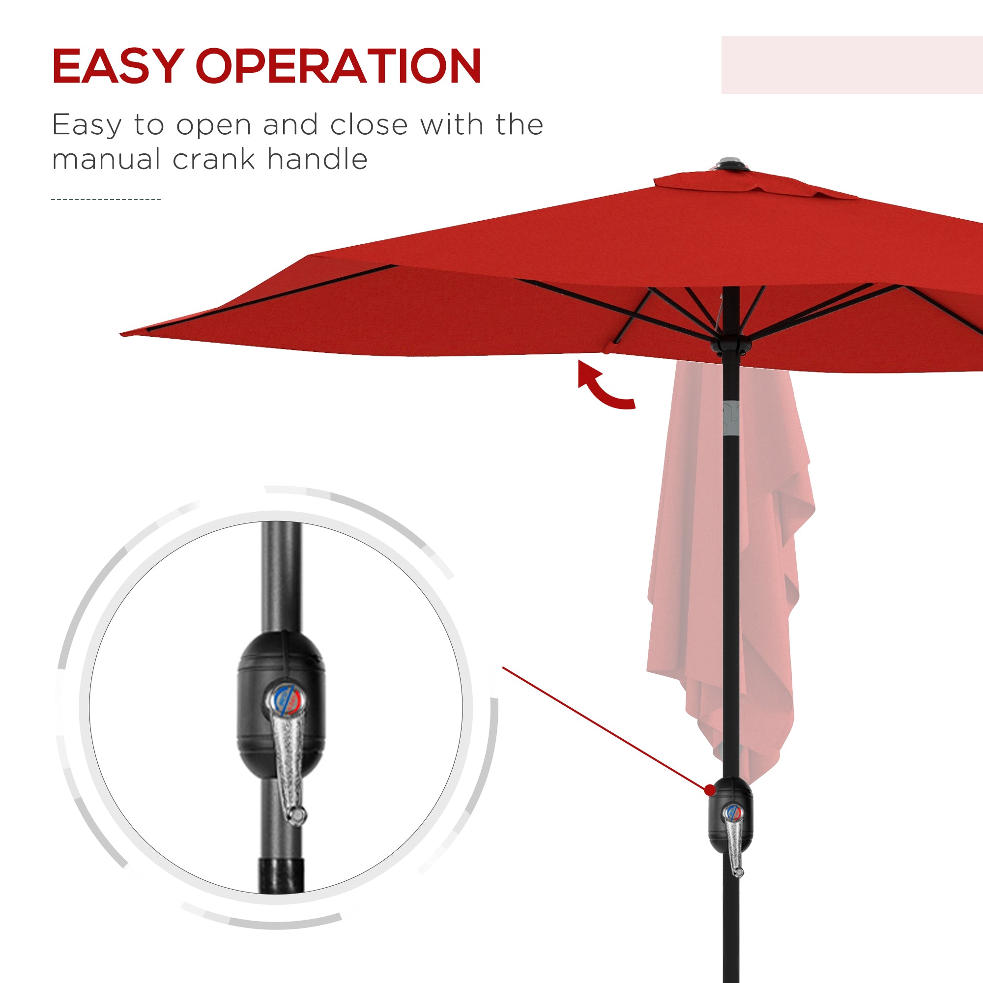 Outsunny 2 x 3(m) Garden Parasol Umbrella, Rectangular Outdoor Market Umbrella Sun Shade with Crank & Push Button Tilt, 6 Ribs, Aluminium Pole, Wine Red - North Peak Garden Furniture