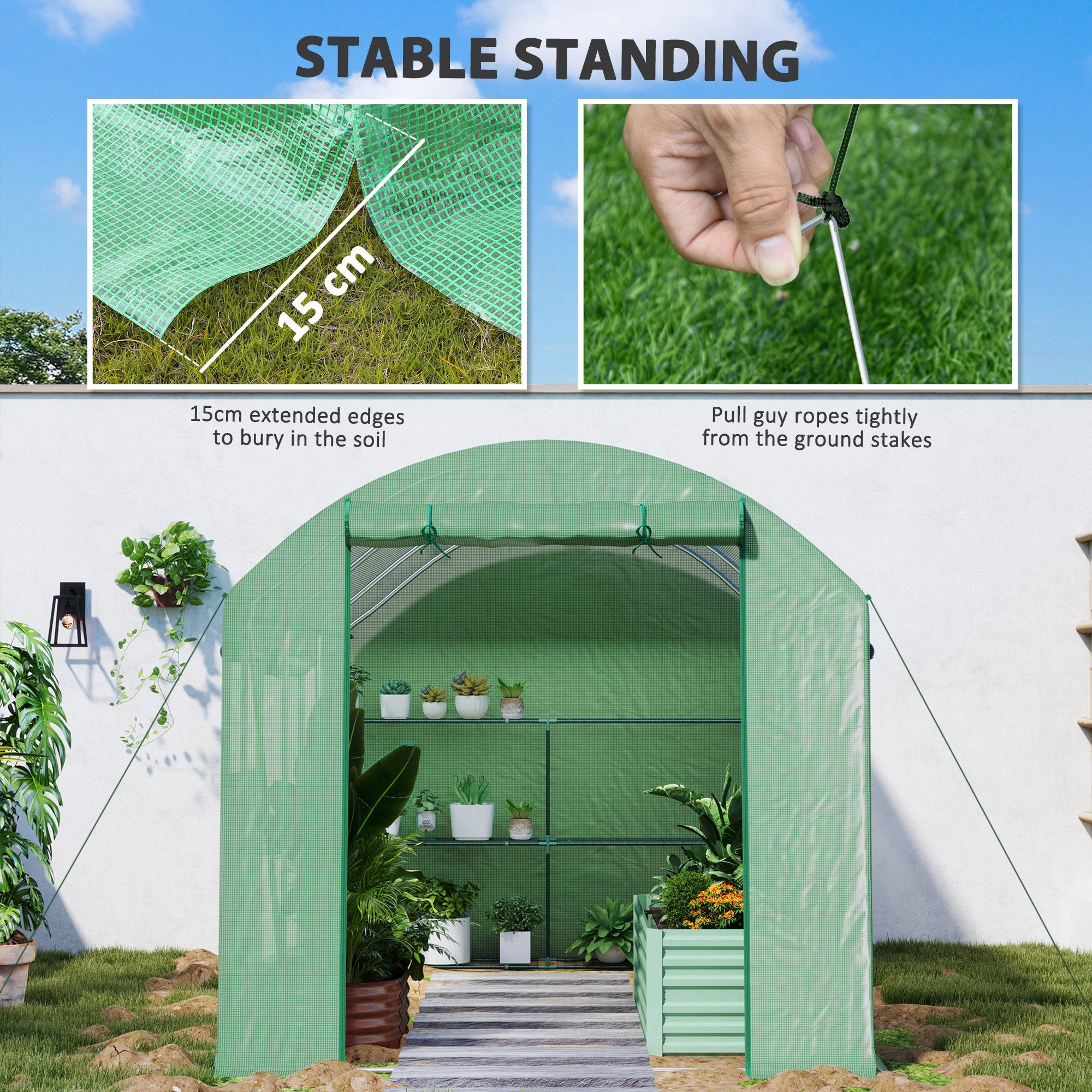 Outsunny 9.8 x 6.6ft Walk-In Polytunnel Greenhouse - Green - North Peak Garden Furniture