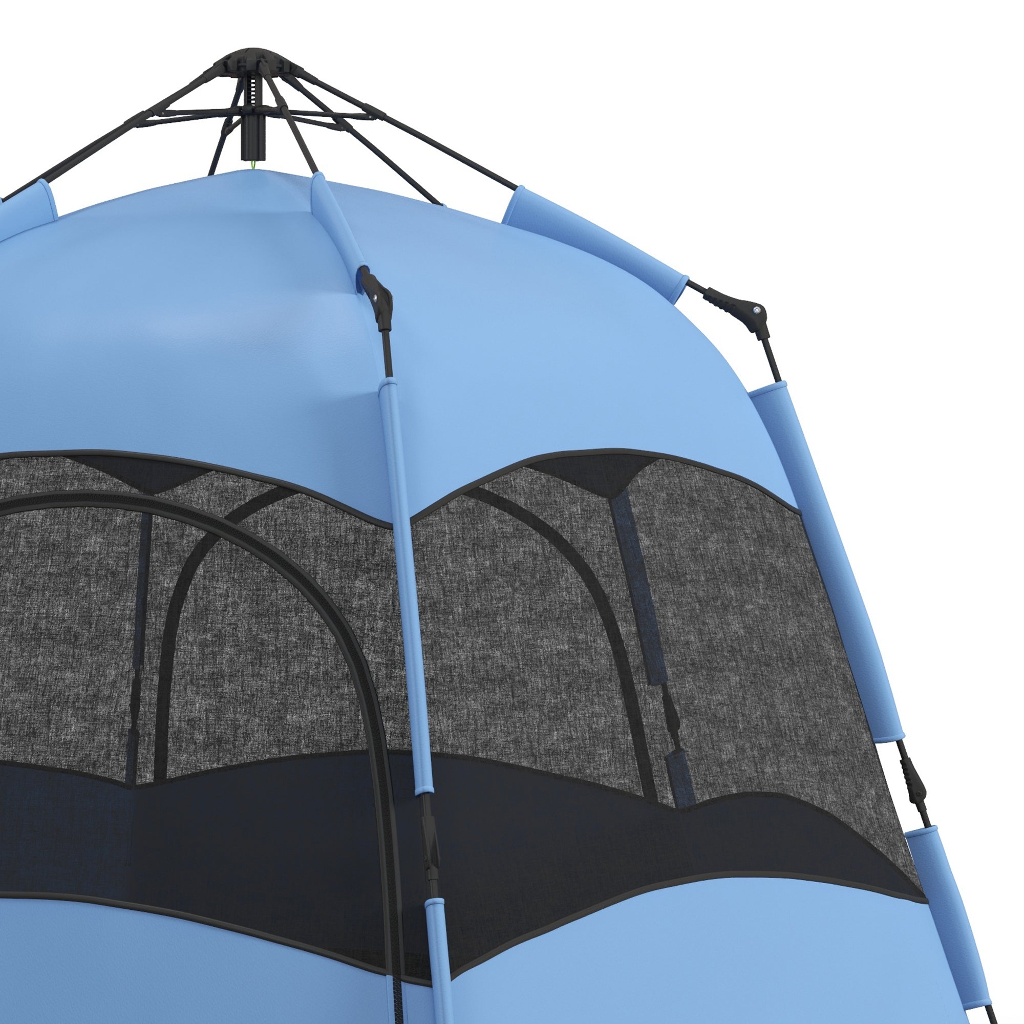 Outsunny Double Layer Dome Tent with Rainfly and Welded Floor, 4 Man Hexagon Pop Up Tent, Portable Camping Shelter with Hang Hook and Carry Bag, for Festival Hiking Family, Blue and Black - North Peak Garden Furniture