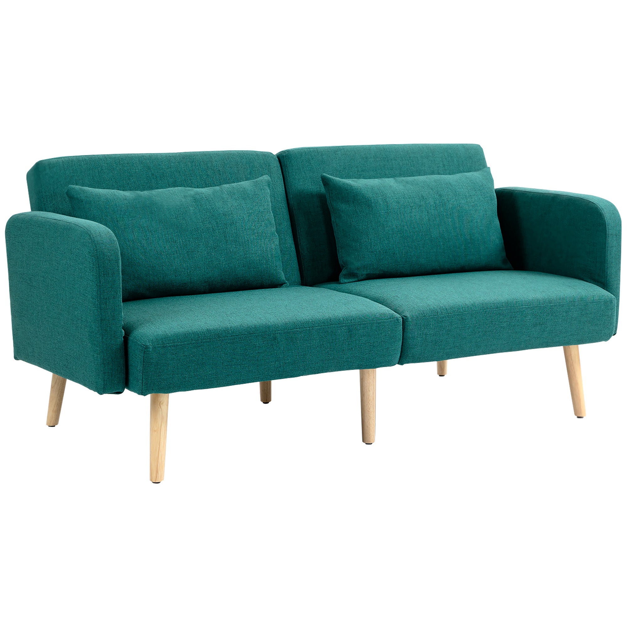 HOMCOM 2/3 Seater Sofa Bed, Convertible Bed Settee, Fabric Sofa Couch with 2 Cushions for Living Room, Guest Room, Green - North Peak Garden Furniture