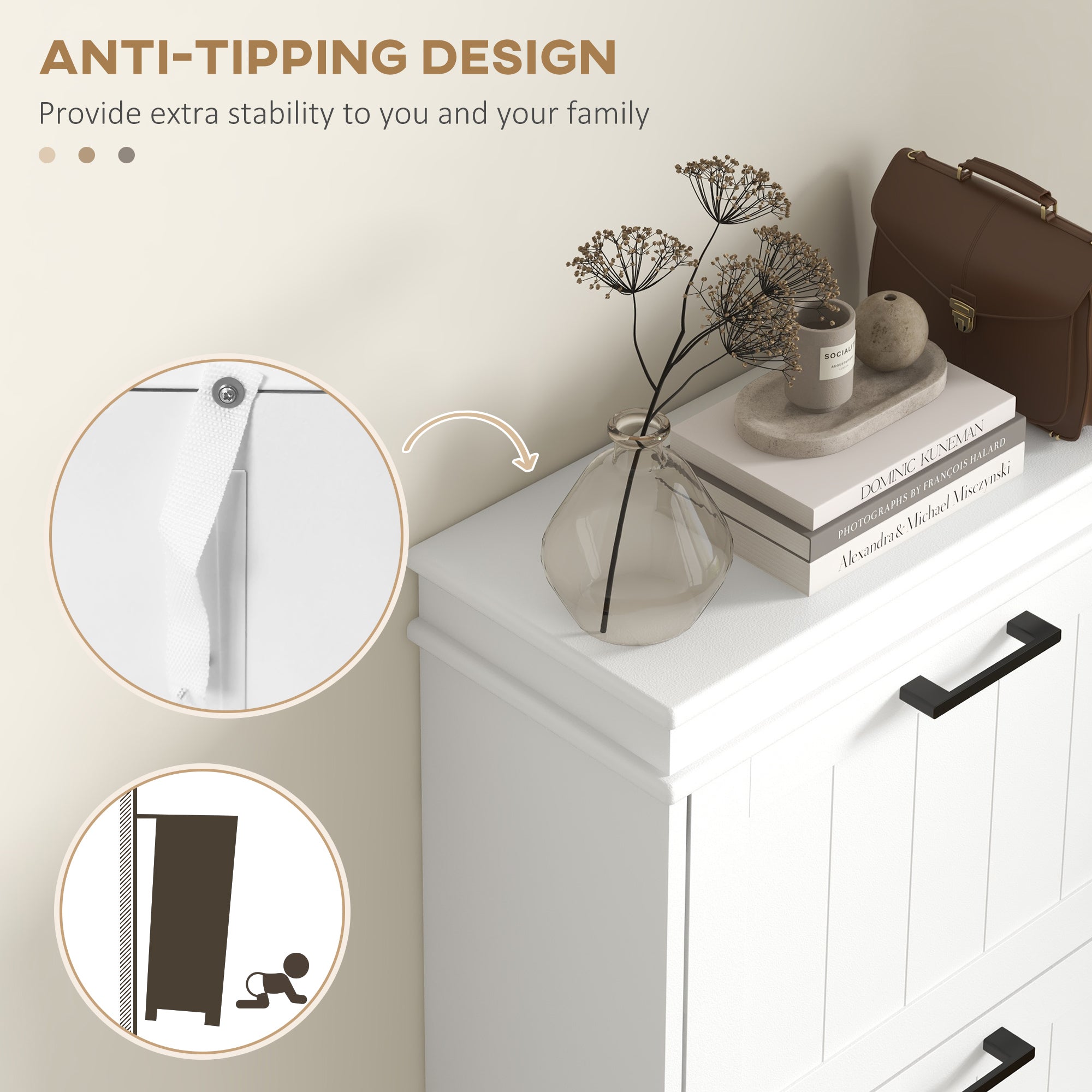 HOMCOM Three-Drawer Minimalistic Shoe Storage Cabinet, for 15 Shoes