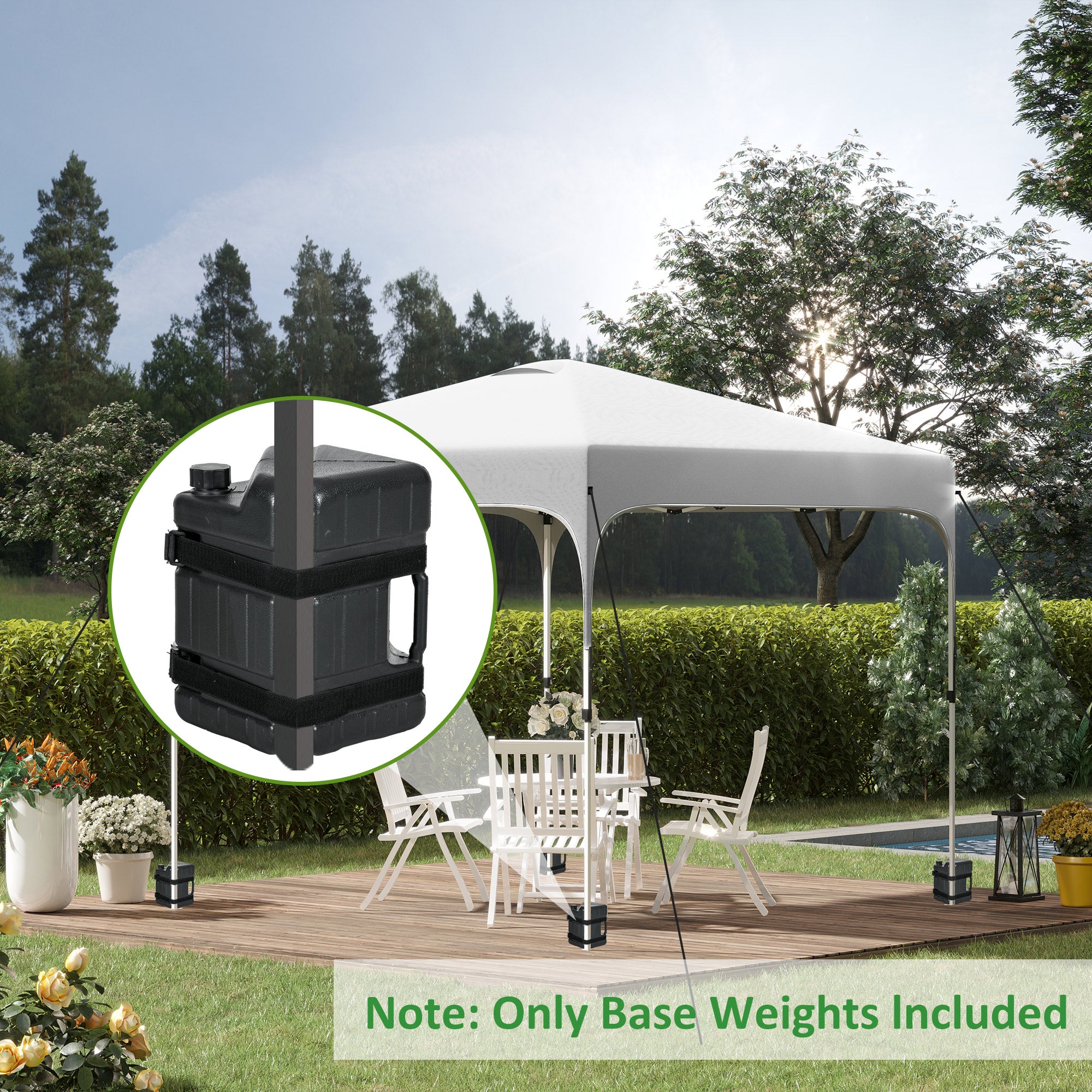 Outsunny HDPE Gazebo Weights Set of 4, Water or Sand Filled Weights for Gazebo Legs, with Built-in Handles and Secure Straps - North Peak Garden Furniture