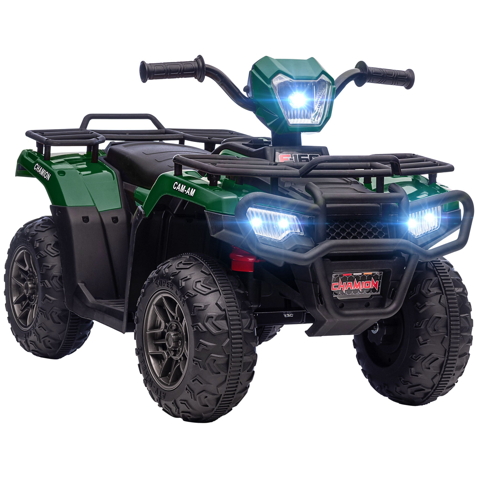 HOMCOM 12V Kids Quad Bike with Forward, Reverse Functions, Ride-On ATV w/ Music, LED, Headlights, for Ages 3-5 Years - Green - North Peak Garden Furniture