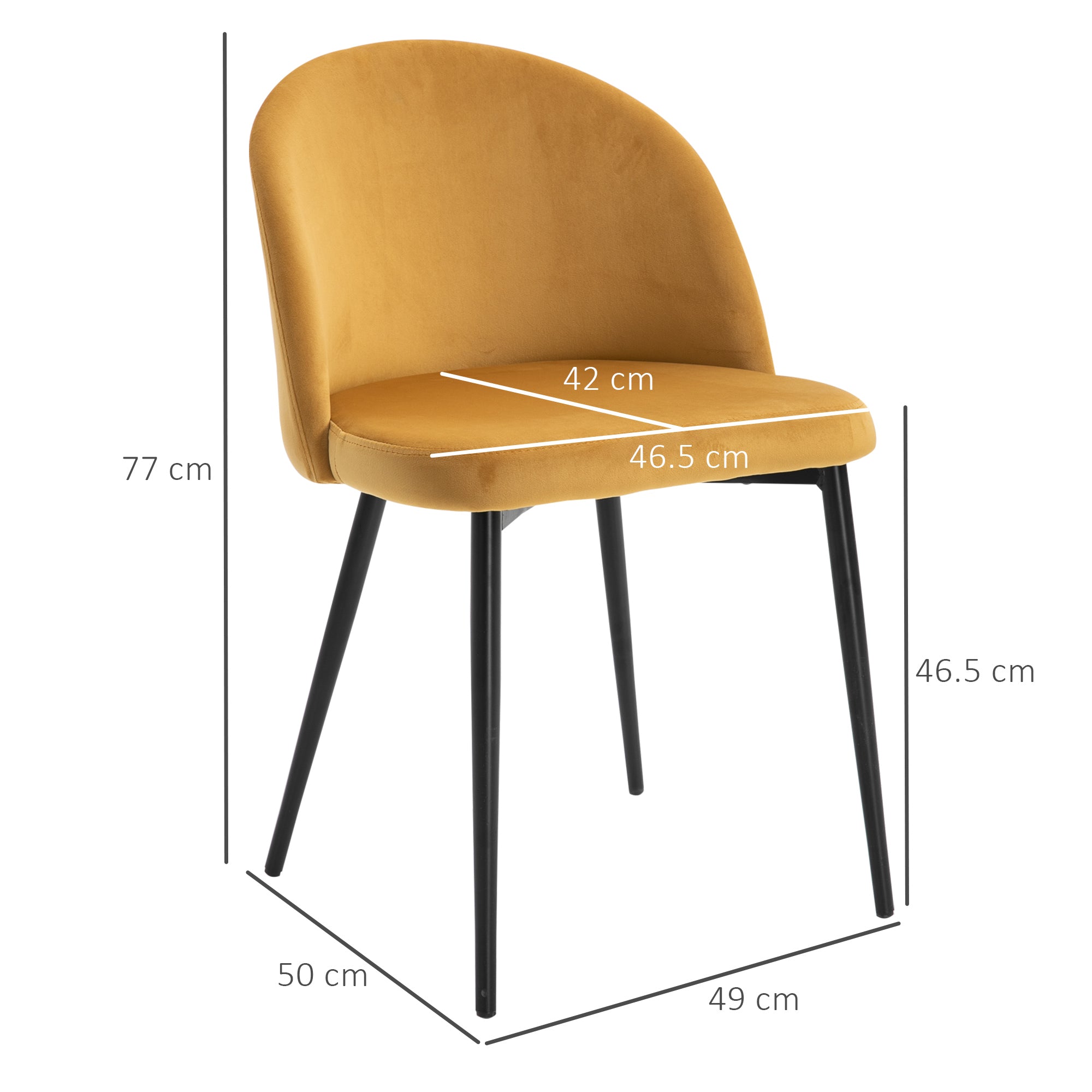 HOMCOM Dining Chairs Set of 2 Contemporary Design for Office Dining Kitchen with Soft Fabric Seat and Back Living Room, Yellow - North Peak Garden Furniture