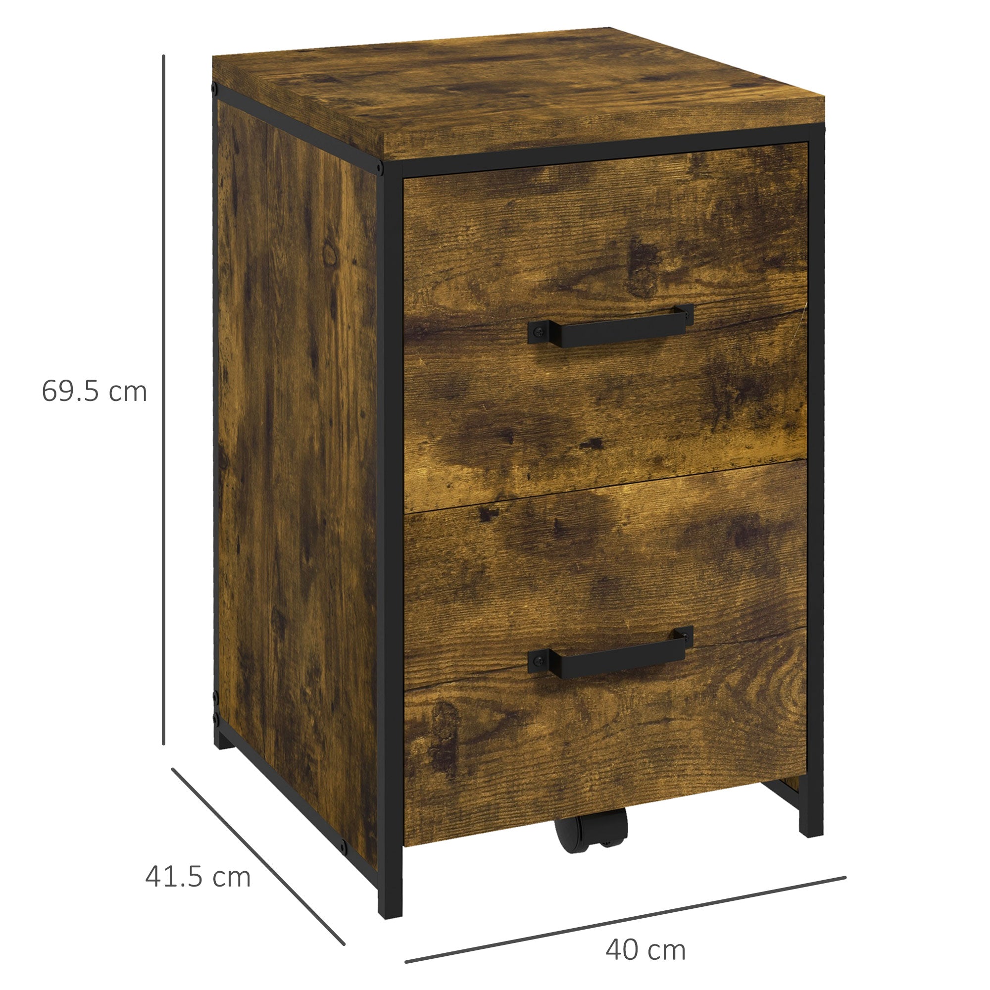 Vinsetto 2-Drawer file Cabinet, Industrial filing cabinets for Home, Hanging File Folders, Vertical Home Office Organizer for A4 Size, Rustic Brown - North Peak Garden Furniture