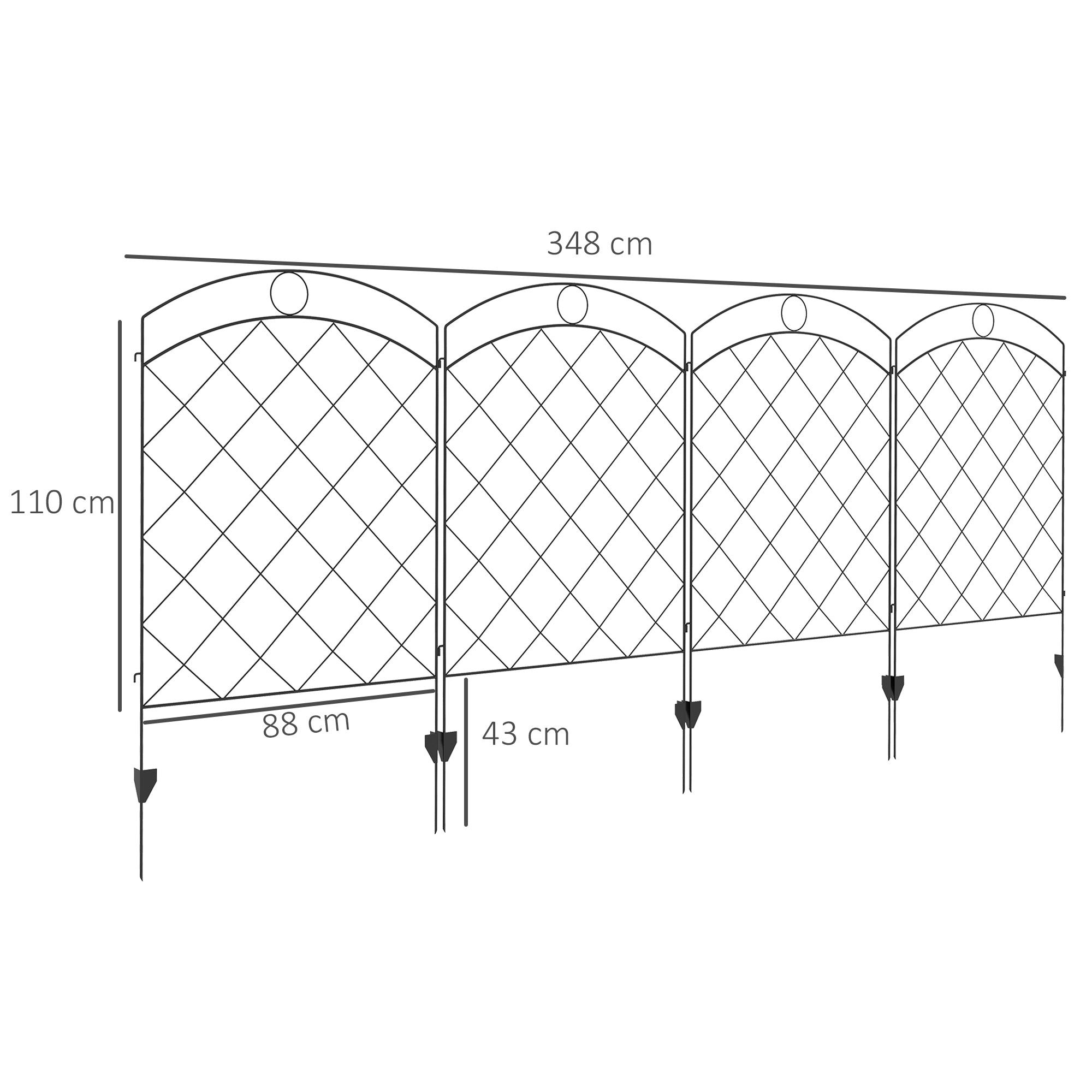 Outsunny Steel Decorative Outdoor Picket Fence Panels Set of 4, Black