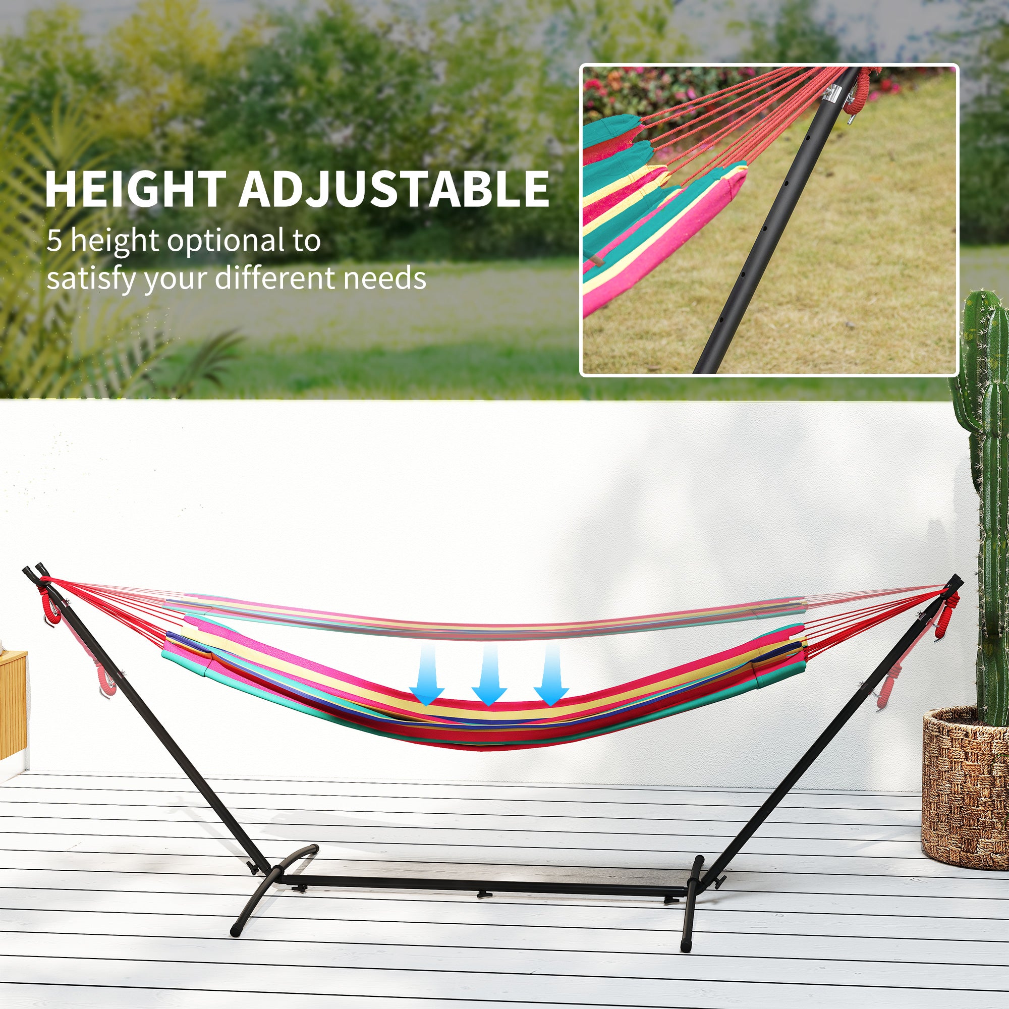 Outsunny 298 x 117cm Hammock with Stand Camping Hammock with Portable Carrying Bag, Adjustable Height, 120kg Load Capacity, Multicolour