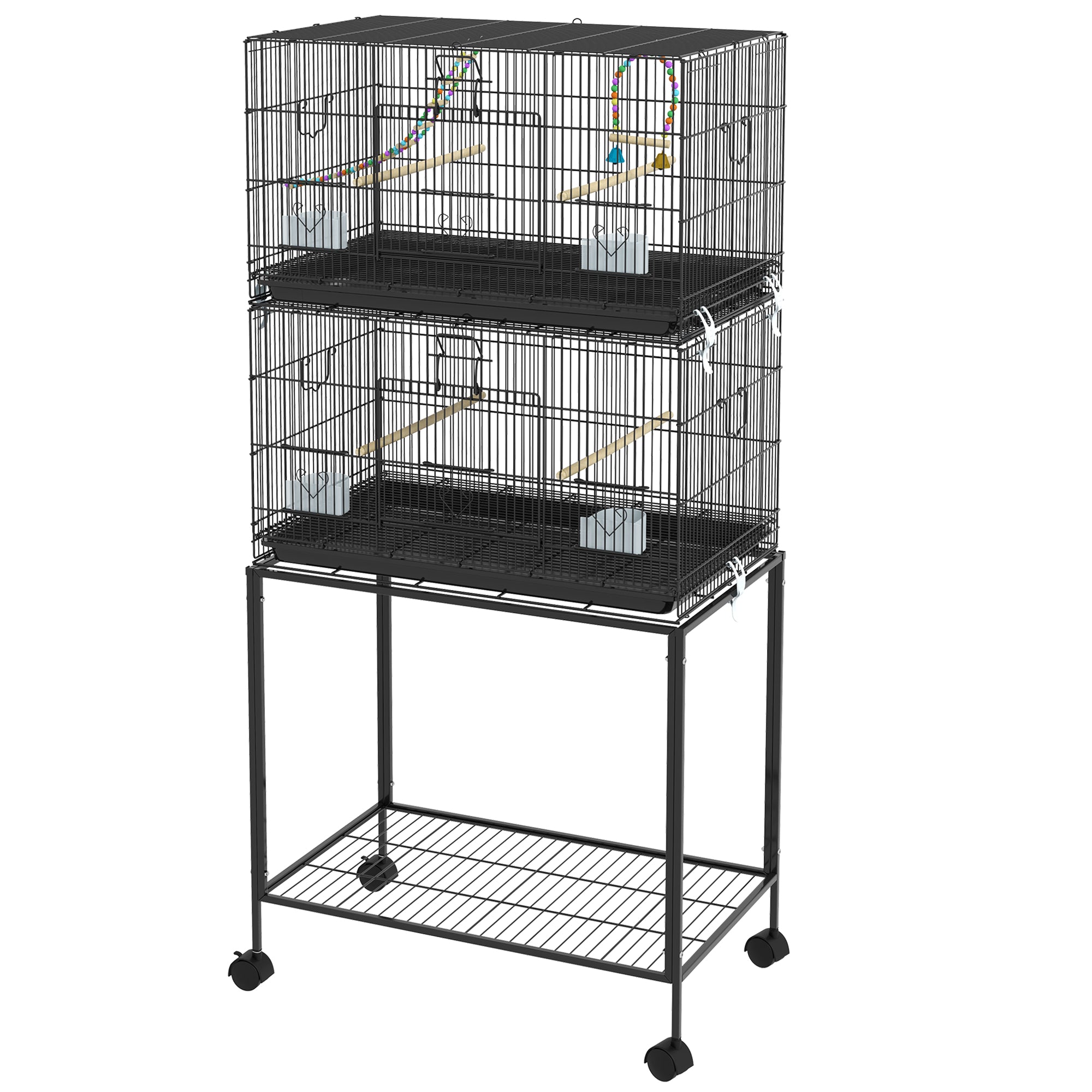 PawHut Two-Tier Bird Cage on Wheels, with Stand, for Small Birds