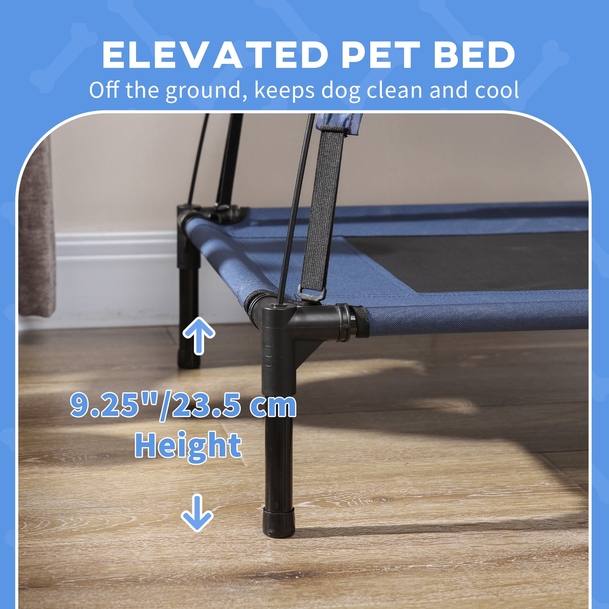 PawHut Raised Dog Bed Waterproof Elevated Pet Cot with Breathable Mesh UV Protection Canopy Blue, for XL Dogs, 122 x 92 x 108cm - North Peak Garden Furniture