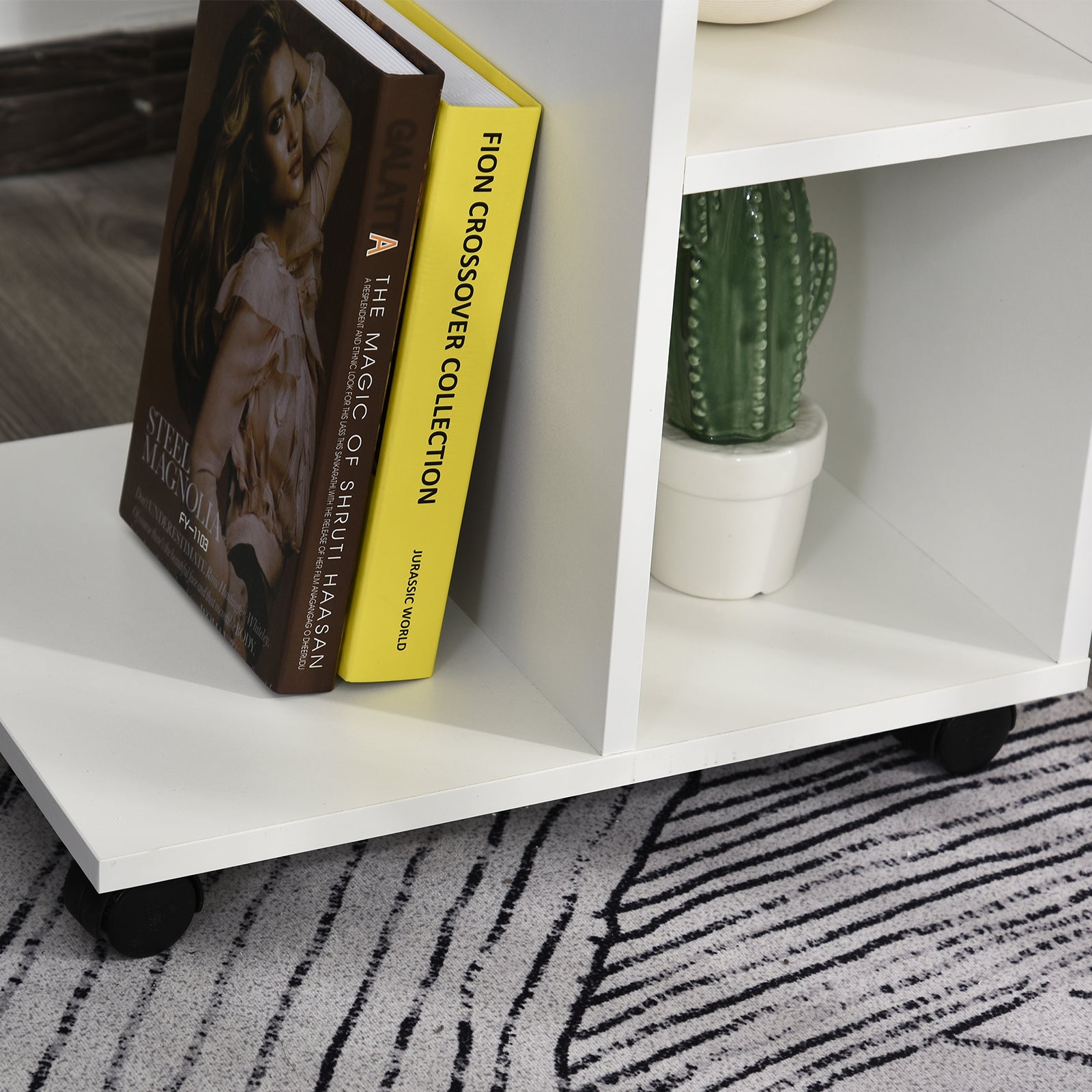 HOMCOM C-Shape End Table Unique Storage Unit w/ 2 Shelves 4 Wheels Freestanding Home Furniture Cabinet Square White - North Peak Garden Furniture