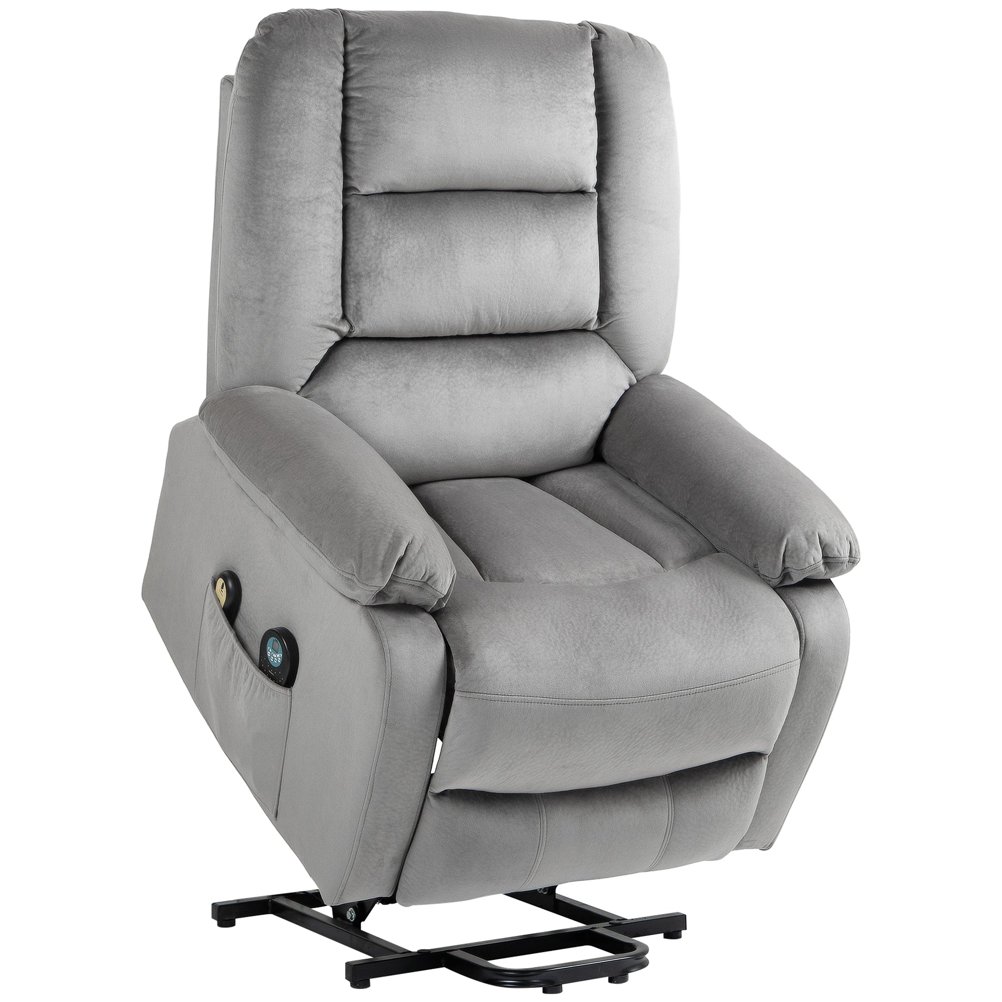 HOMCOM Velvet-Feel Electric Lift-and-Recline Massage Armchair, with Remote - Grey - North Peak Garden Furniture