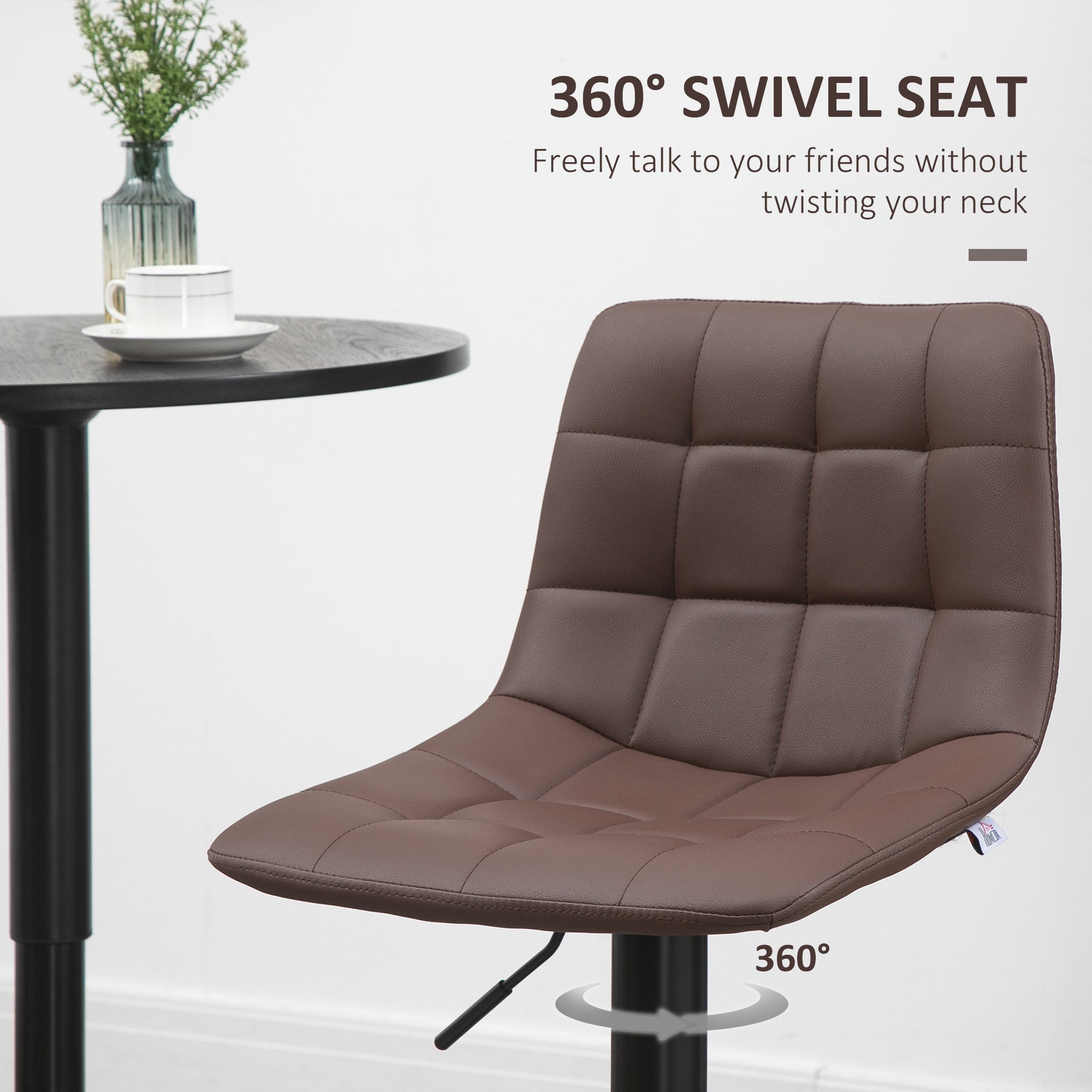 HOMCOM Adjustable Bar Stools Set of 2, Swivel PU Leather Upholstered Barstools with Tufted Seat and Back, Breakfast Bar Chairs for Kitchen Counter, Brown - North Peak Garden Furniture