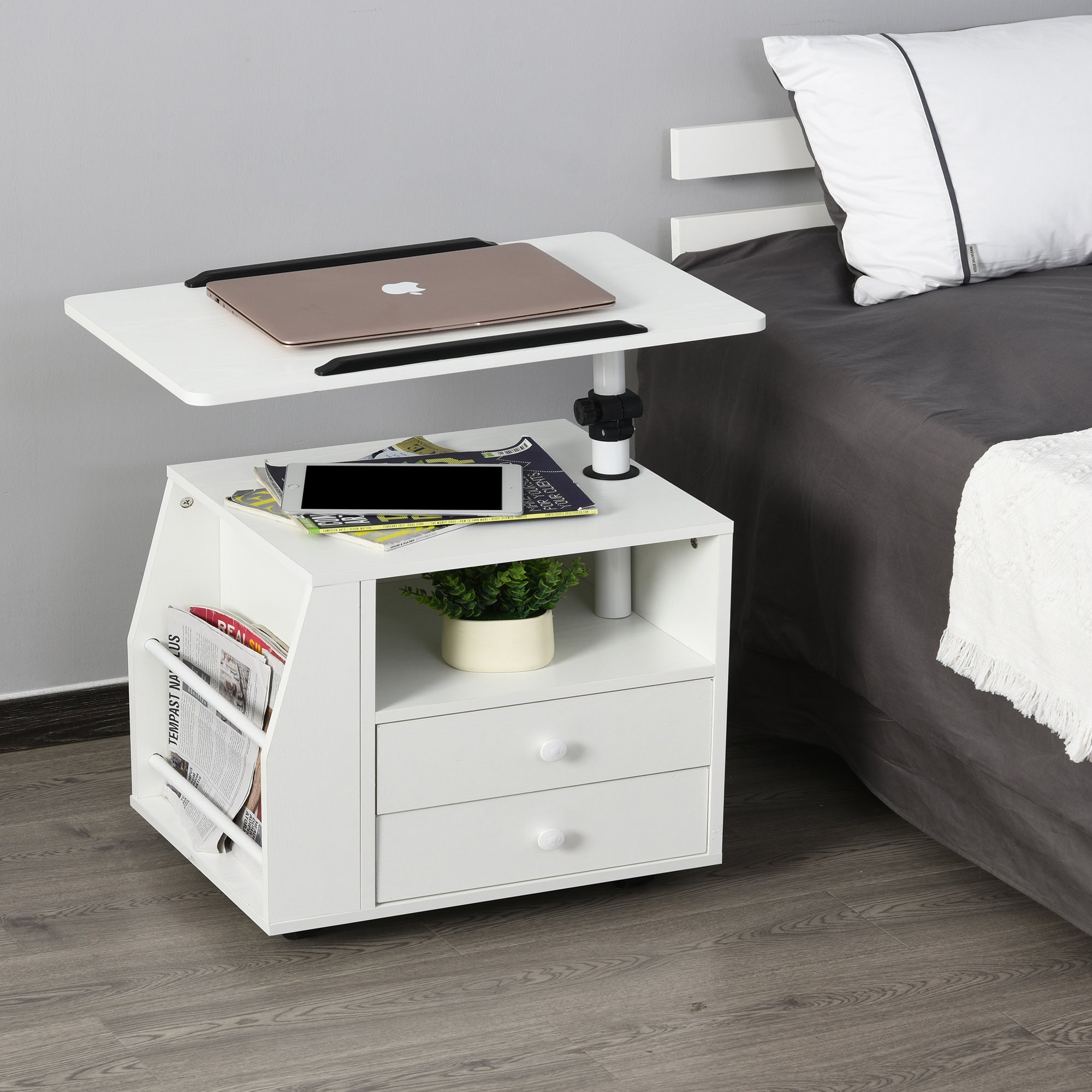 HOMCOM Functional Swivel Bedside Table End Table Side Table for Living Room Nightstand for Bedroom - North Peak Garden Furniture