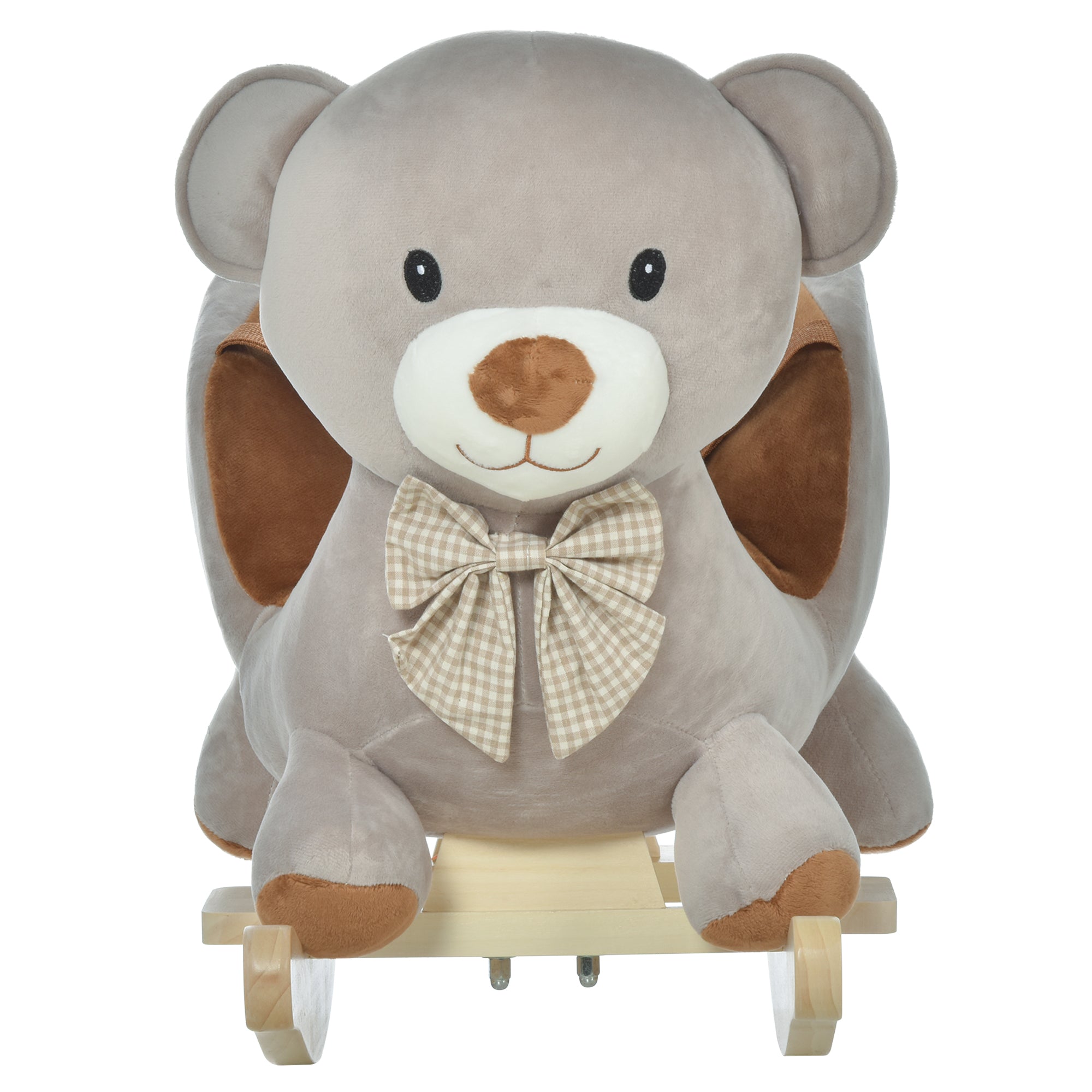 HOMCOM Kids Children Rocking Horse Plush Ride On Bear Seat w/ Sound Wood Base Seat Safety Belt Toddler Baby Toy for 18-36 Months Grey - North Peak Garden Furniture