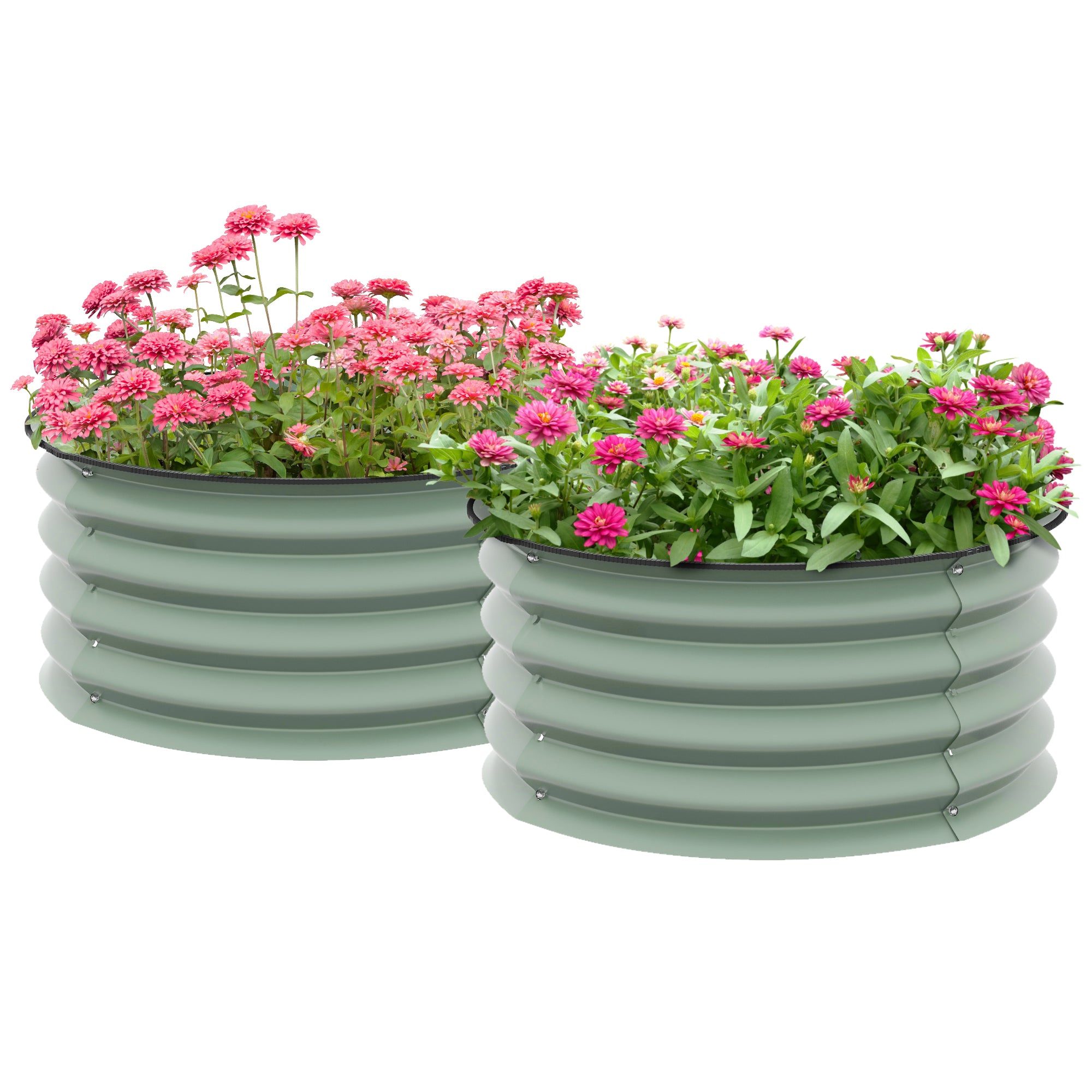 Outsunny Set of 2 Raised Garden Bed, Metal Planter Box with Safety Edging, Easy-to-assemble Stock Tank, Green - North Peak Garden Furniture
