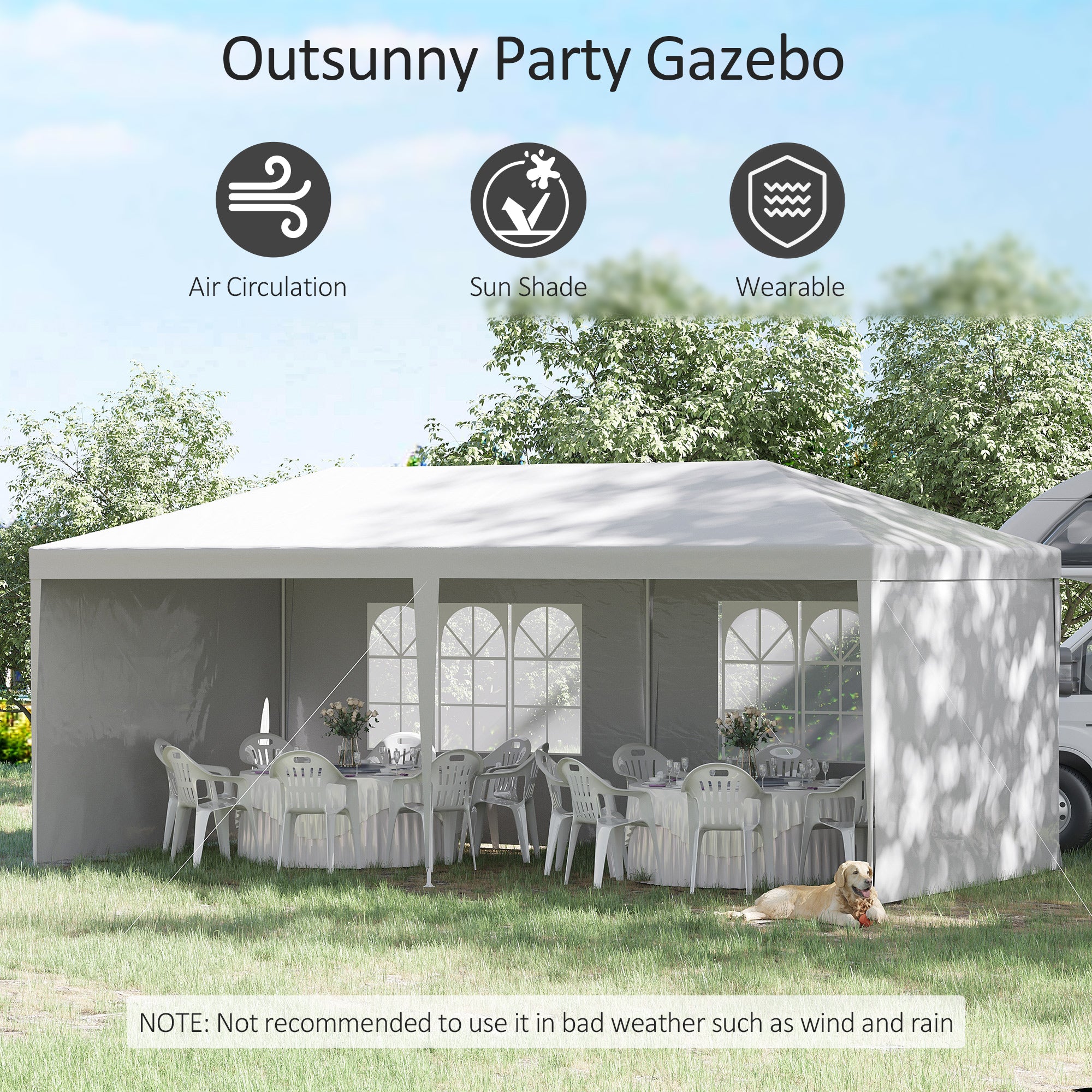 Outsunny 6 x 3 m Party Tent Gazebo Marquee Outdoor Patio Canopy Shelter with Windows and Side Panels White - North Peak Garden Furniture