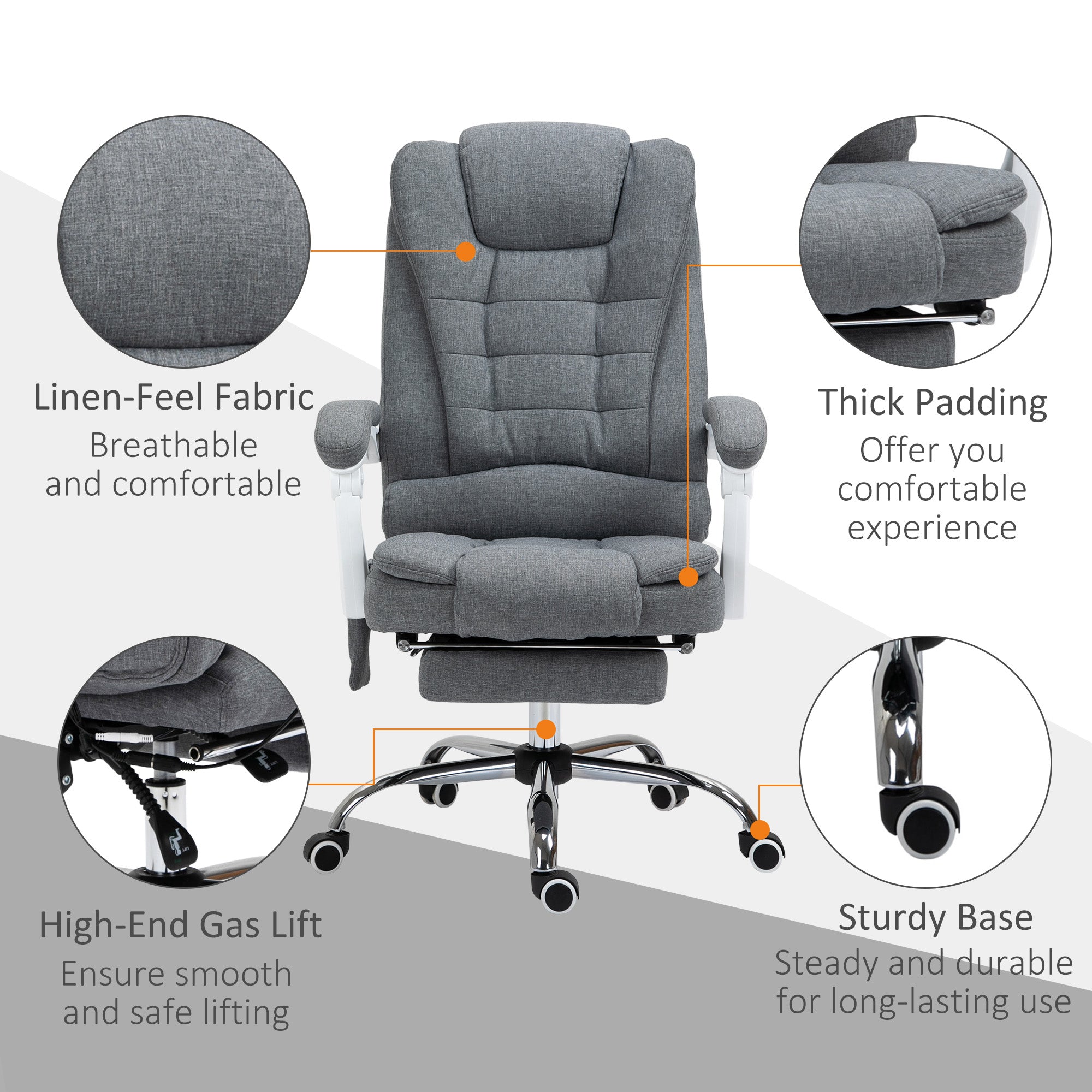 Vinsetto Heated 6 Points Vibration Massage Executive Office Chair Adjustable Swivel Ergonomic High Back Desk Chair Recliner with Footrest Grey - North Peak Garden Furniture