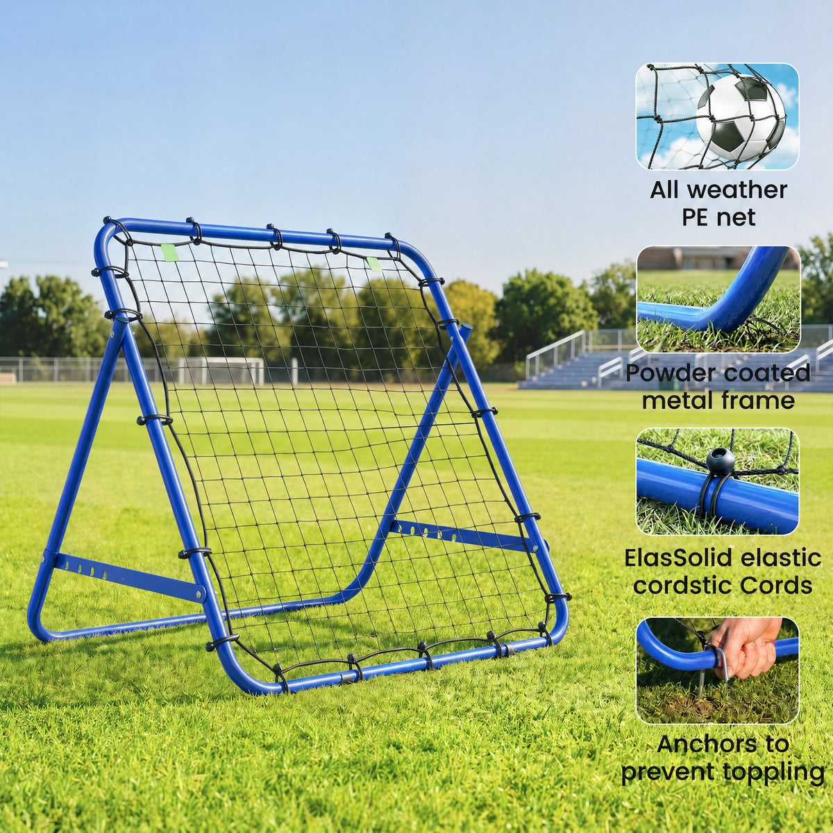 HOMCOM Adjustable Rebounder Net Kickback Target Goal for Teens Adults Training, Blue