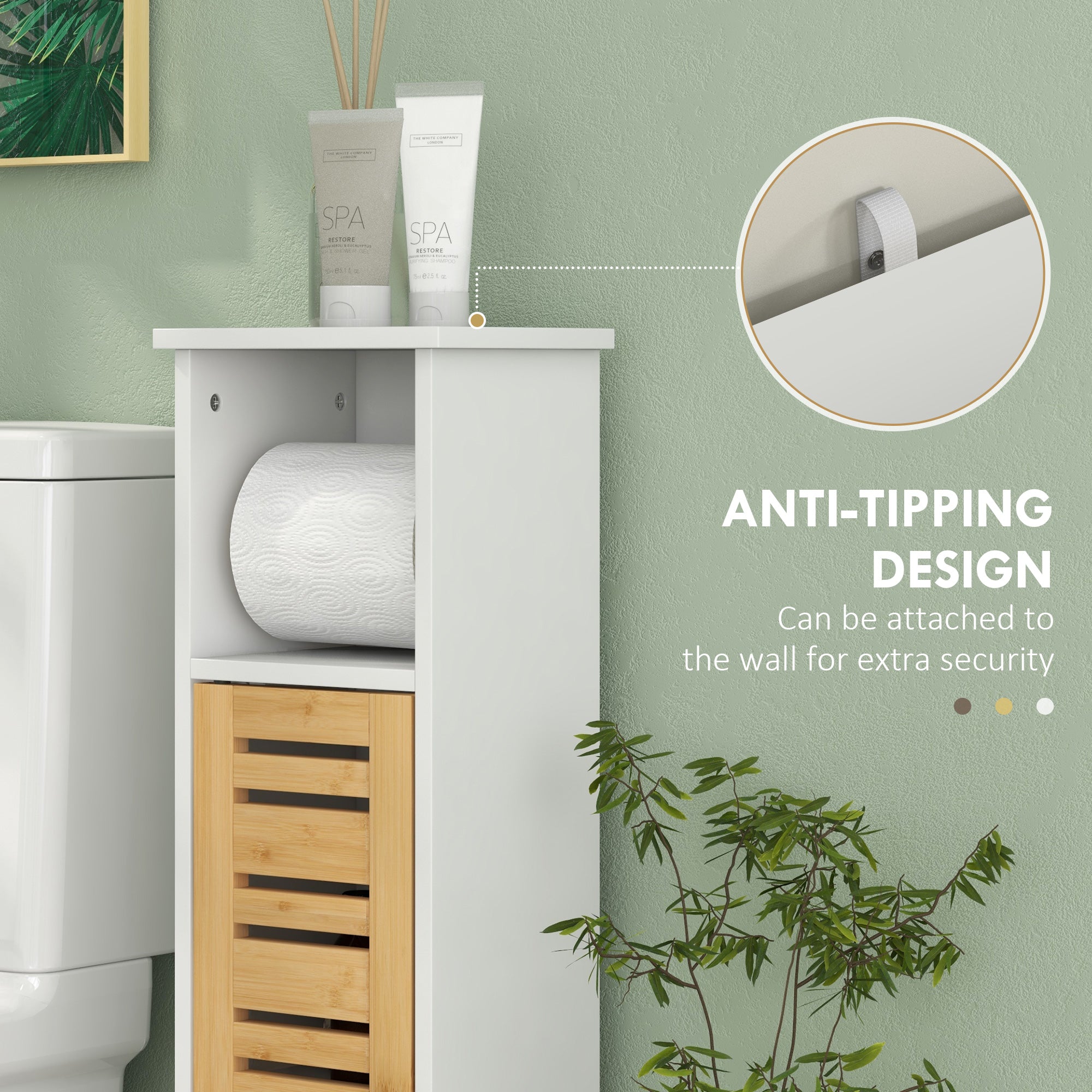 HOMCOM Bathroom Cabinet with Toilet Paper Holder - White - North Peak Garden Furniture