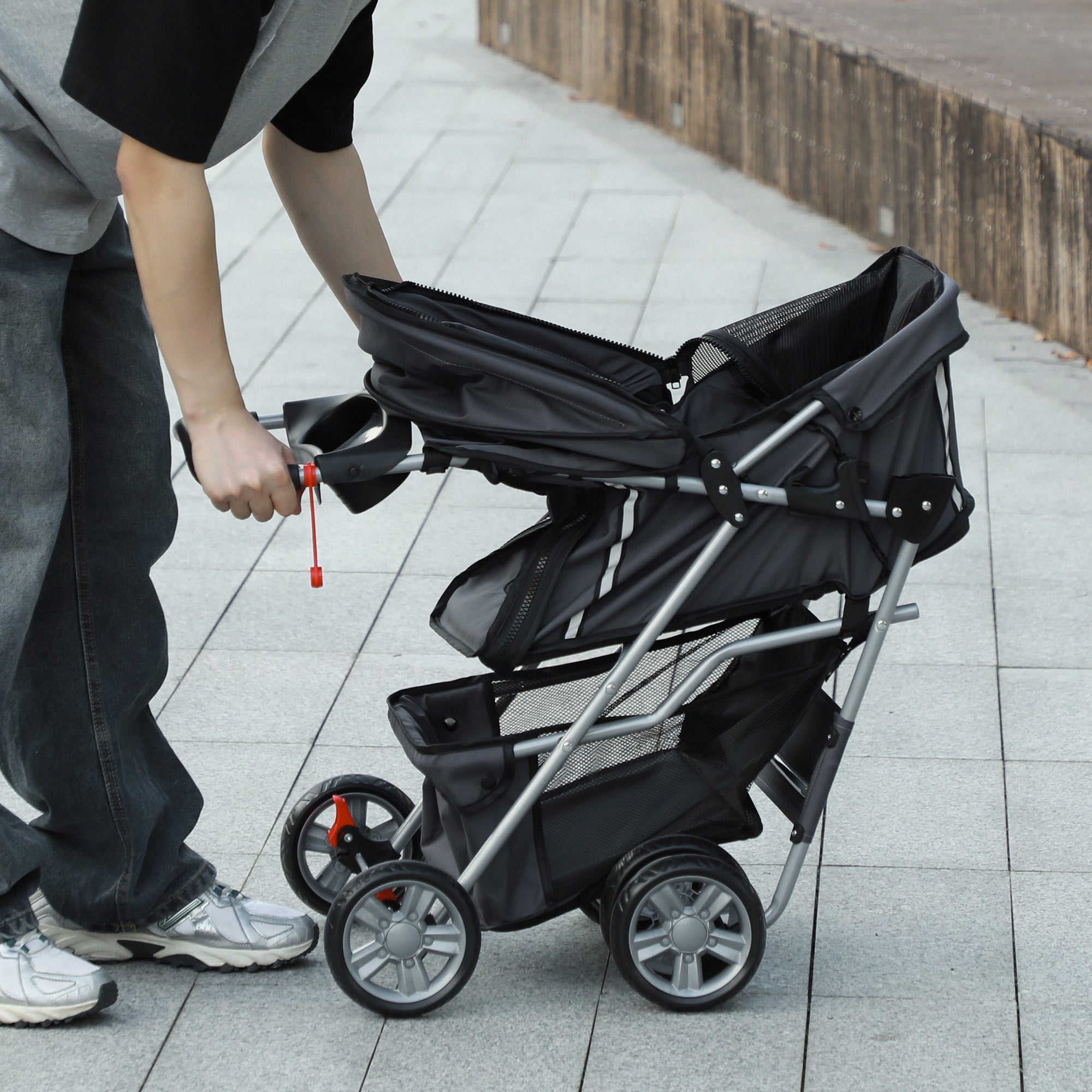 PawHut Foldable Pet Stroller for Small and Miniature Dog, Dark Grey - North Peak Garden Furniture