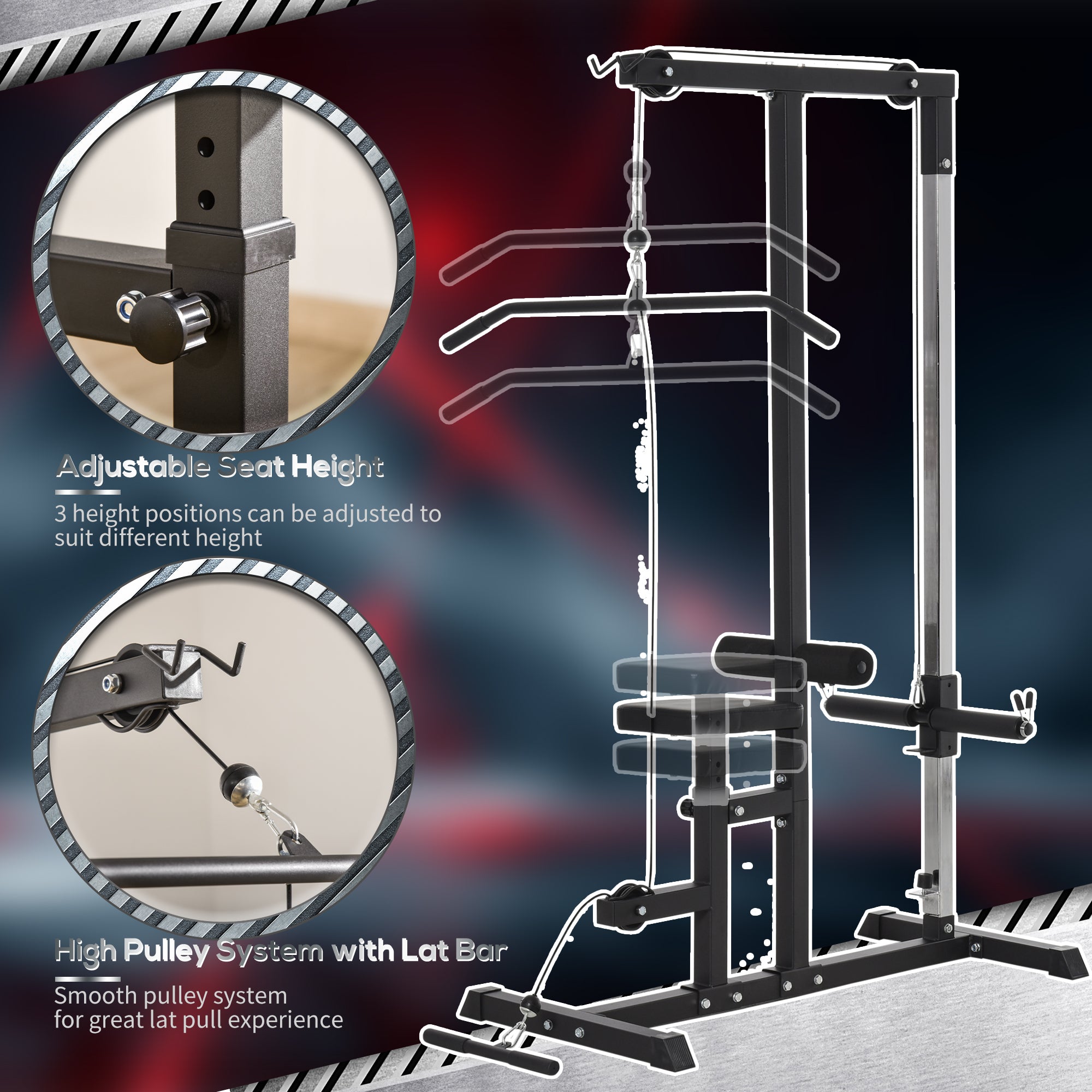 HOMCOM Exercise Pulley Machine Power Tower with Adjustable Seat Cable Positions - North Peak Garden Furniture