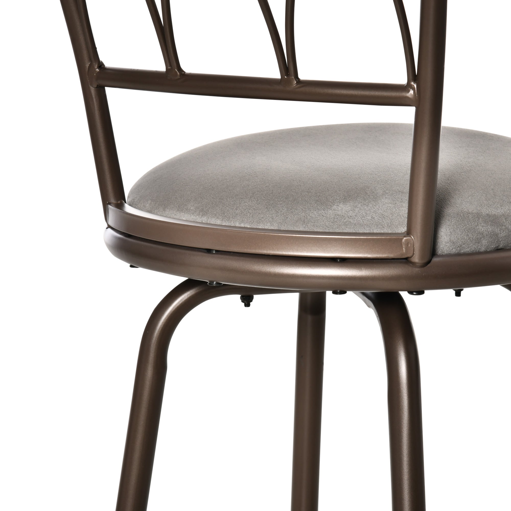 HOMCOM Set of 2 Bar Chairs Swivel Armless Upholstered Metal Frame Barstools with Backrest & Footrest, Bronze - North Peak Garden Furniture