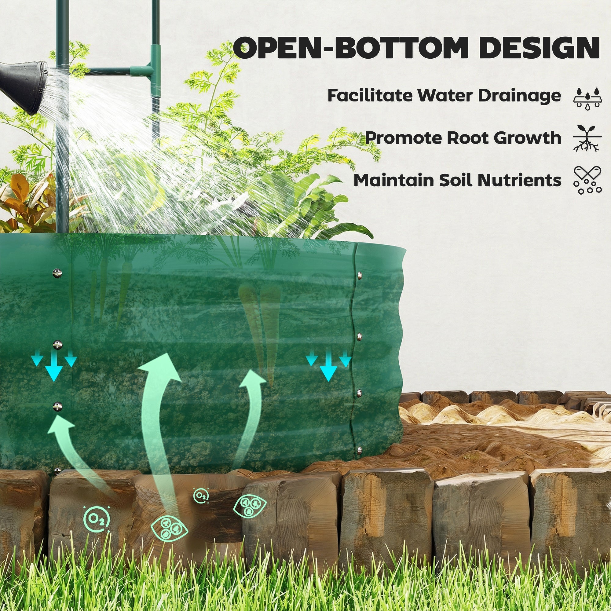 Outsunny Galvanised Raised Garden Bed with Arched Trellis, 5 x 3 x 6ft Metal Raised Bed for Garden with Open Bottom, Green