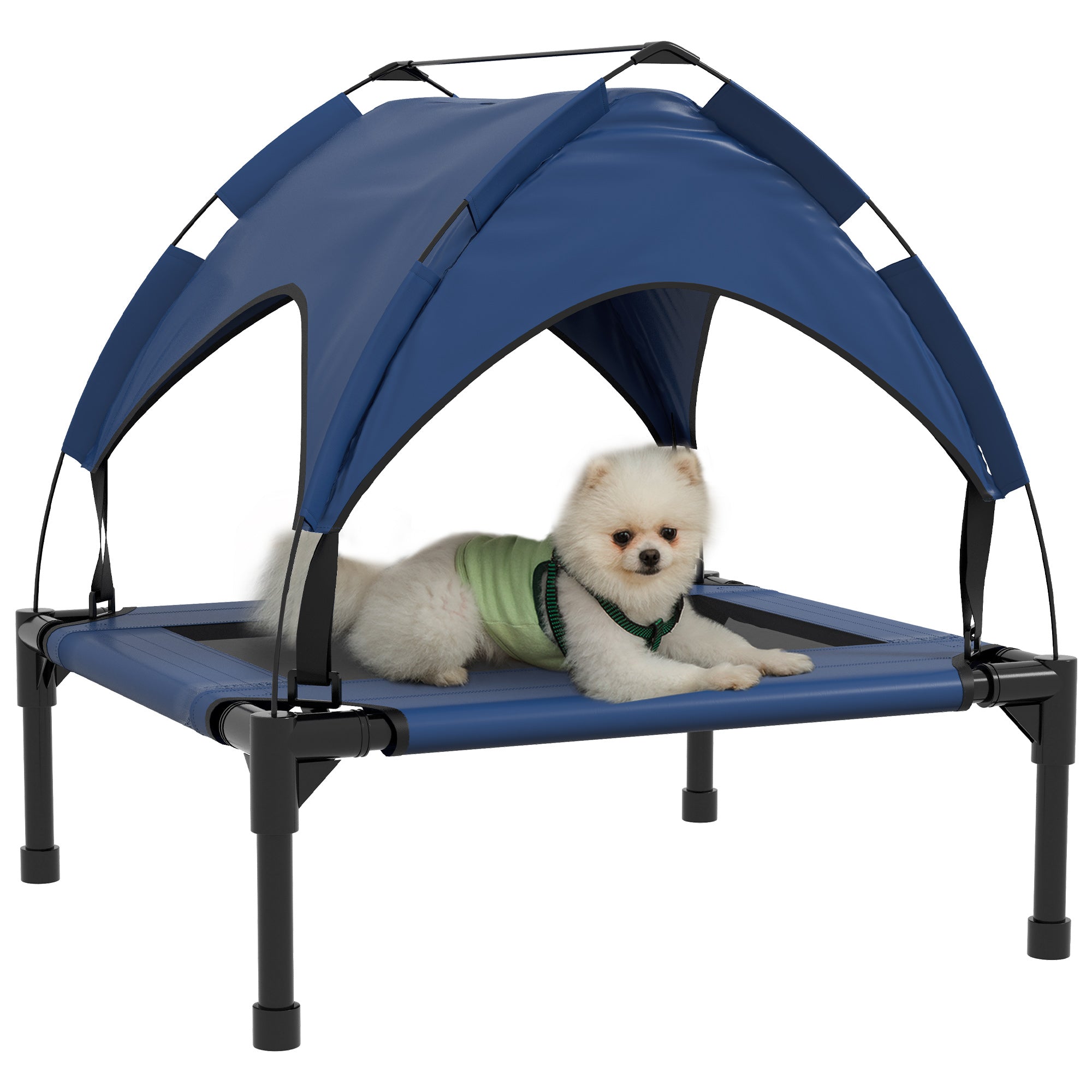PawHut Cooling Raised Pet Bed w/ Washable Breathable Mesh, for Small Medium Dogs, 76 x 61 x 69.5cm - Dark Blue - North Peak Garden Furniture