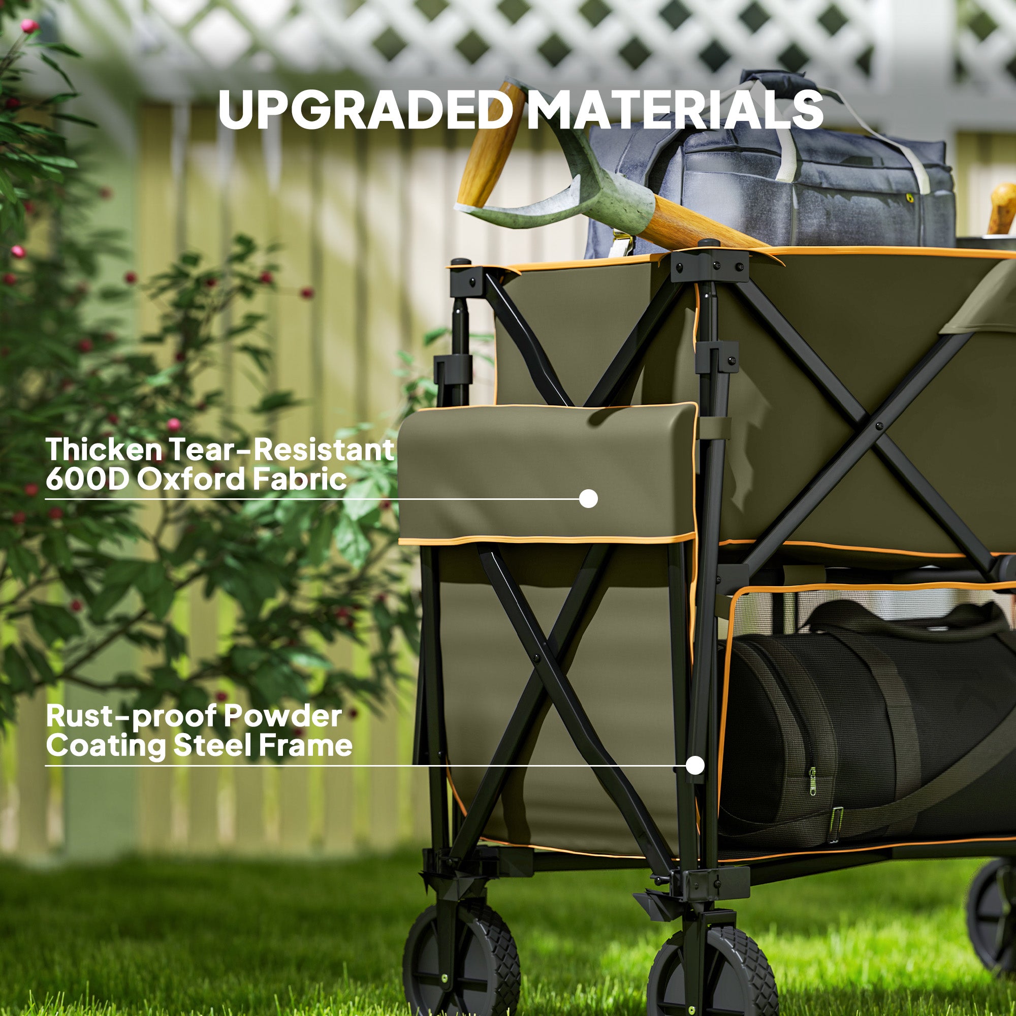 Outsunny Double Decker Folding Trolley on Wheels, 200KG & 350L Capacity Collapsible Wagon Festival Trolley Cart with 134cm Extended for Camping Sports Shopping Garden and Beach, Grey - North Peak Garden Furniture
