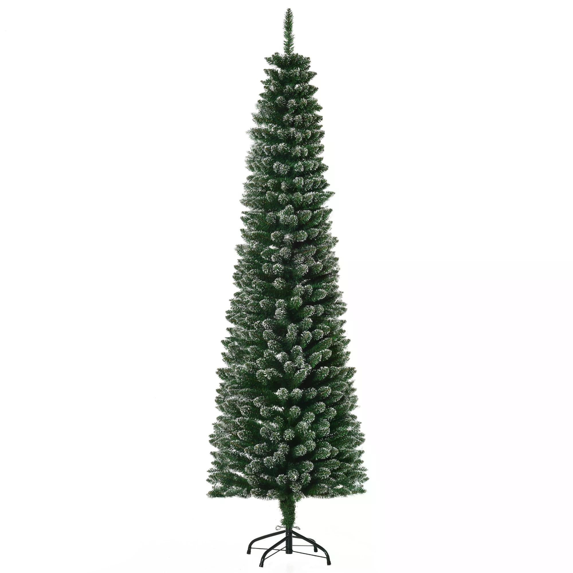 HOMCOM 6FT Artificial Snow Dipped Christmas Tree Xmas Pencil Tree Holiday Home Indoor Decoration with Foldable Black Stand, Green