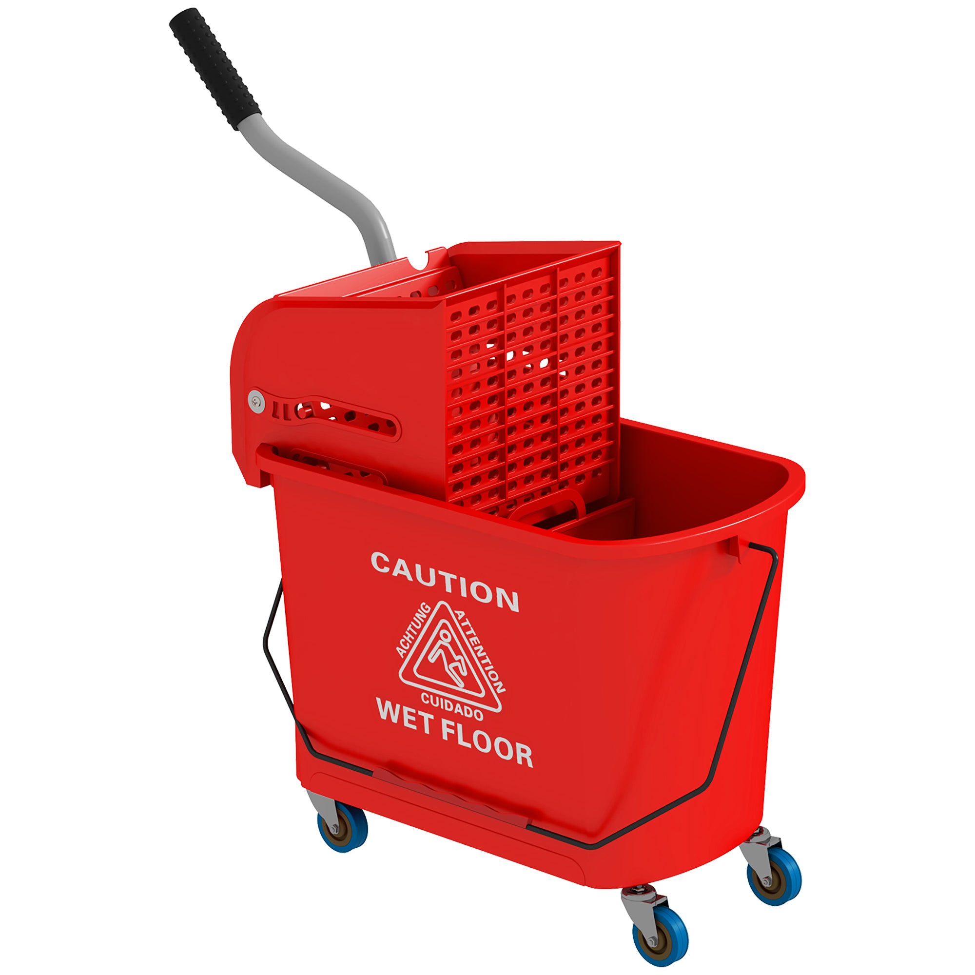 HOMCOM 20L Mop Bucket on Wheels, with Water Separation Panel - Red - North Peak Garden Furniture