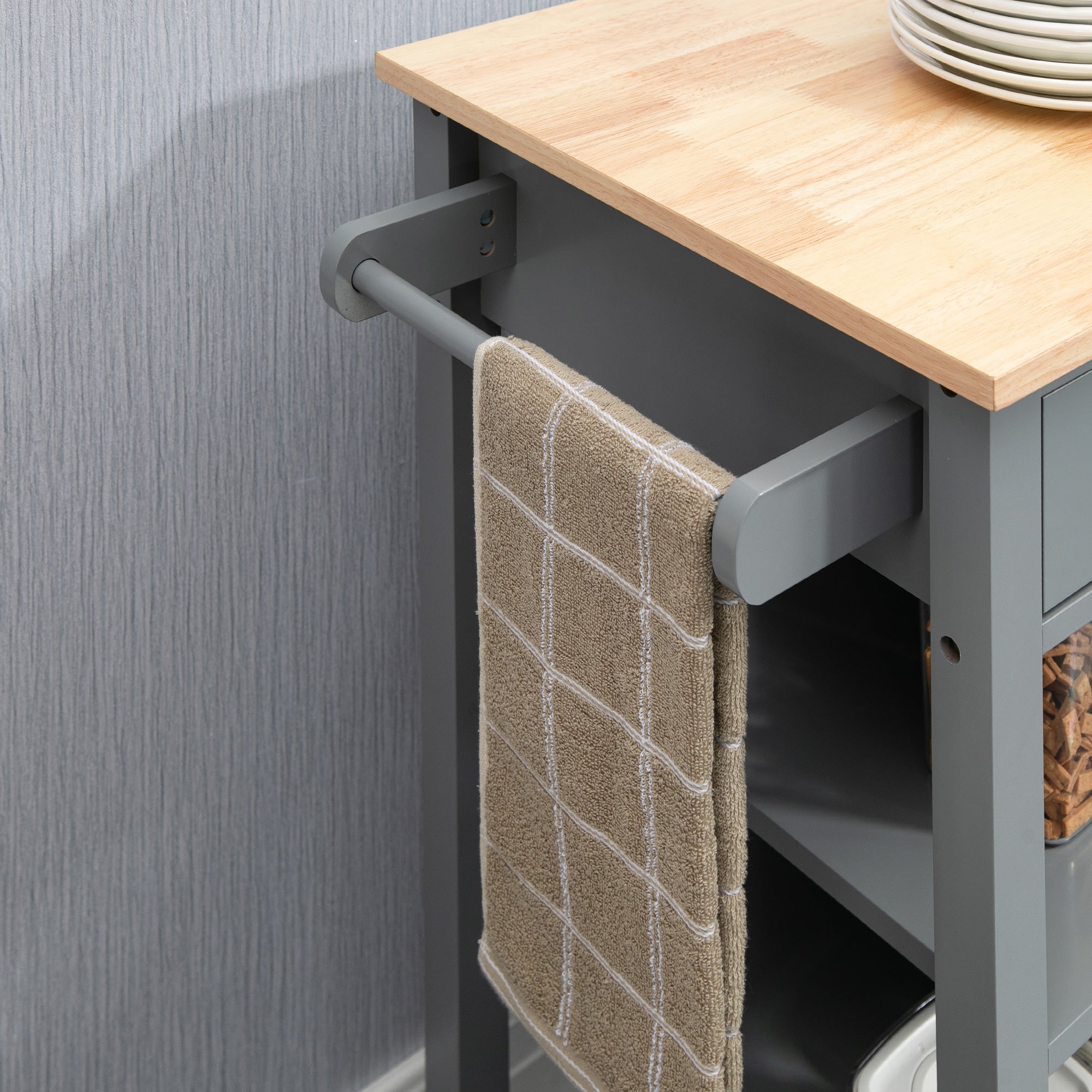 HOMCOM Compact Kitchen Trolley Utility Cart on Wheels with Open Shelf & Storage Drawer for Dining Room, Kitchen, Grey - North Peak Garden Furniture