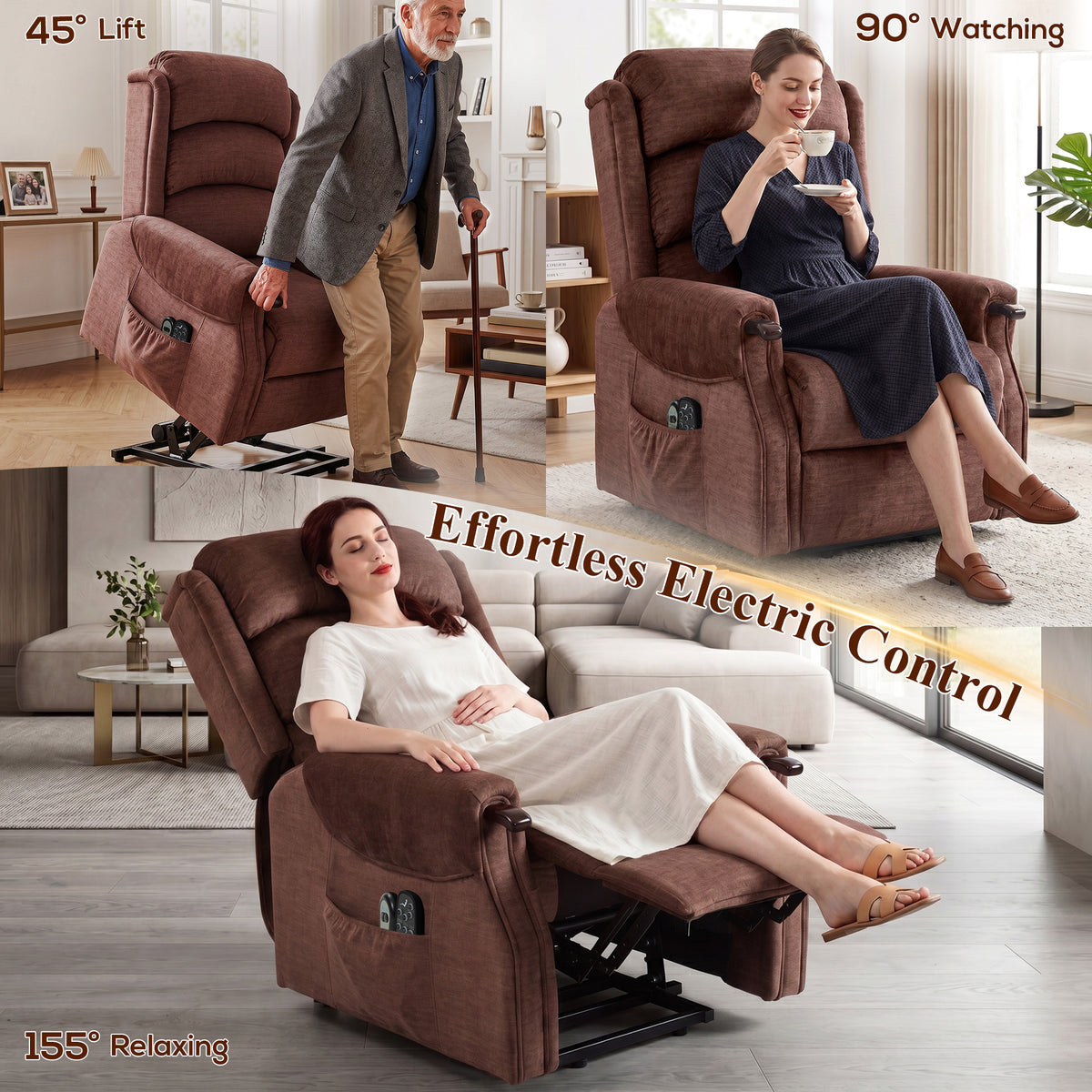 HOMCOM Power Lift Recliner with Vibration Massage and Heat, Lift Chair for Tall with Wood Grip, Pocket Spring, Brown