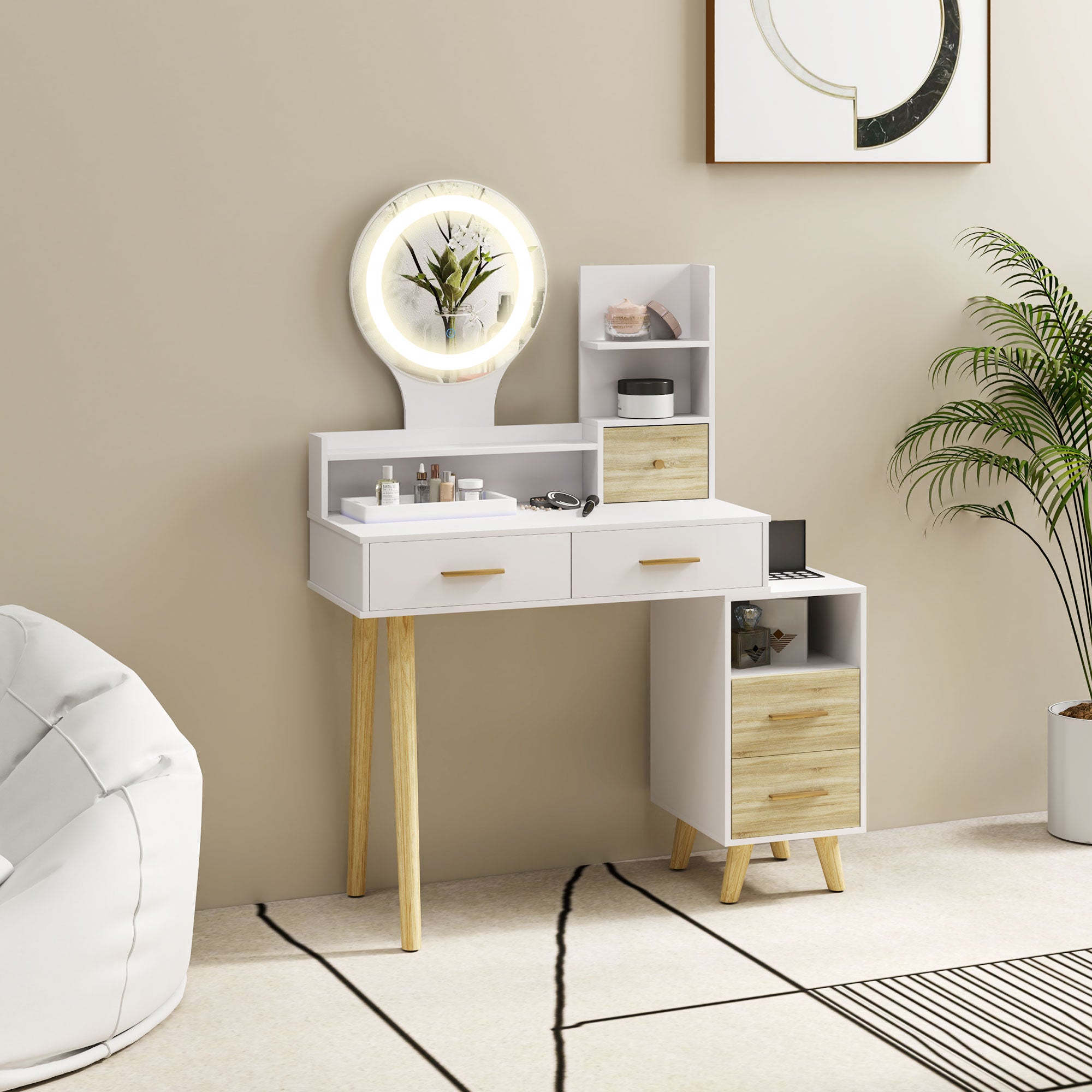HOMCOM Elegant Dressing Table, with Storage - White - North Peak Garden Furniture