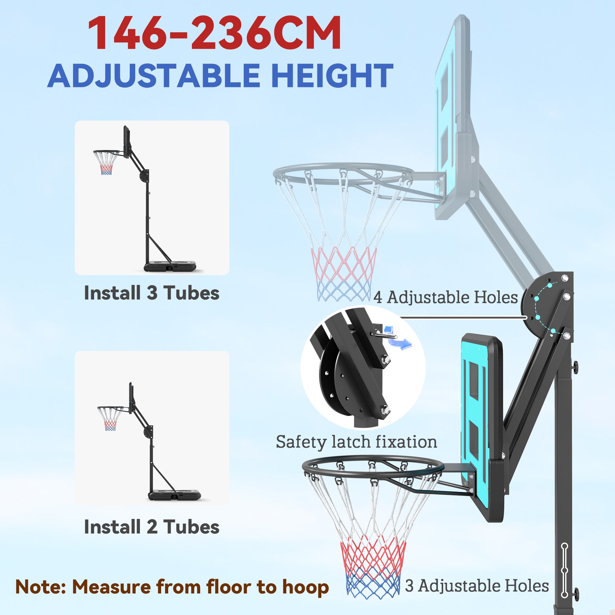 SPORTNOW Fully Adjustable Basketball Hoop Outdoor, 146-236cm Basketball Hoop and Stand with Weighted Base and Shatterproof Backboard, Portable on Wheels for Junior, Adults - North Peak Garden Furniture