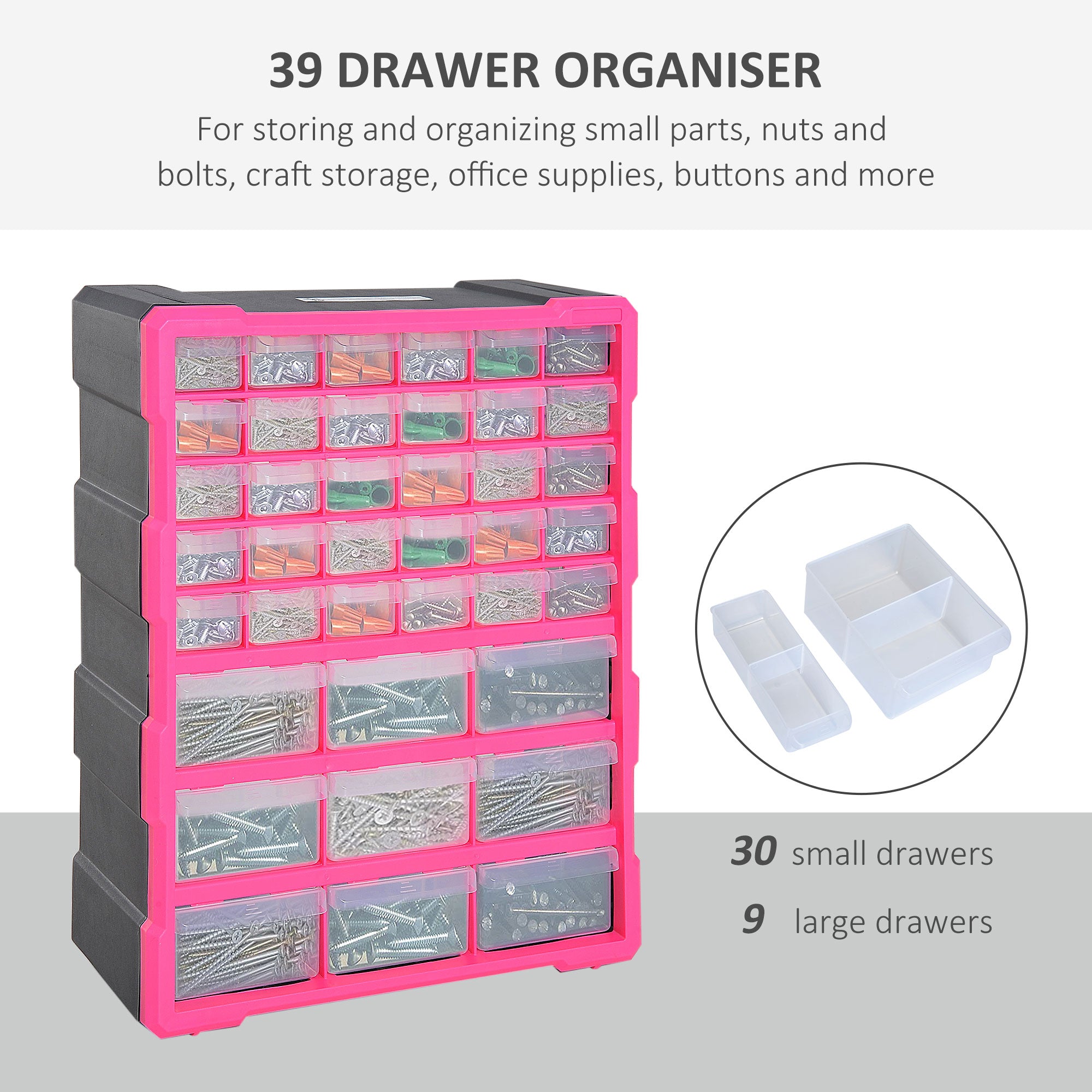 DURHAND Organiser Cabinet: 39 Drawer Plastic Storage Unit for Small Parts, Rose Red