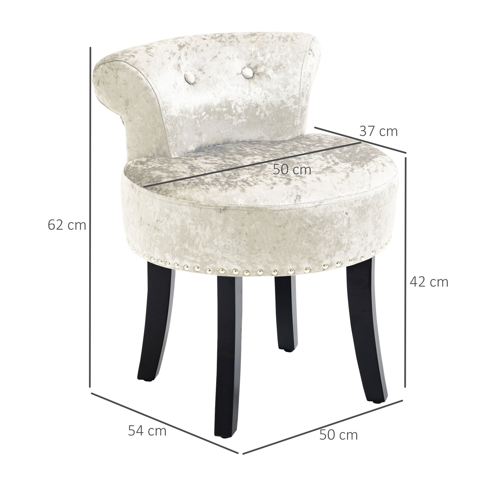 HOMCOM Dressing Table Stool with Rubber Wood Legs, Ice Velvet Vanity Stool for Living Room Bedroom, Beige - North Peak Garden Furniture