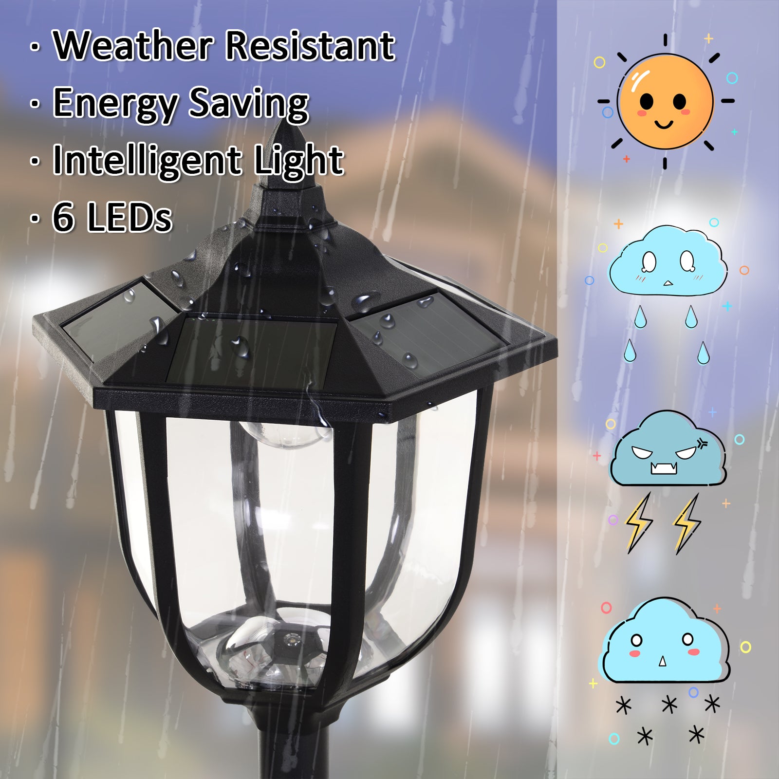 Outsunny Outdoor Garden Solar Post Lamp Sensor Light LED Lantern Bollard Pathway Torch Light 1.77m Tall - North Peak Garden Furniture