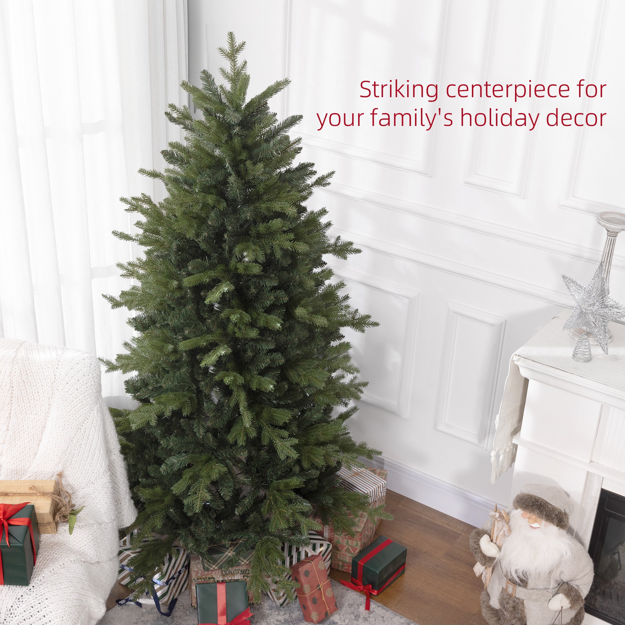 HOMCOM 6ft Bare Artificial Christmas Tree, with 1821 Tips - Green - North Peak Garden Furniture