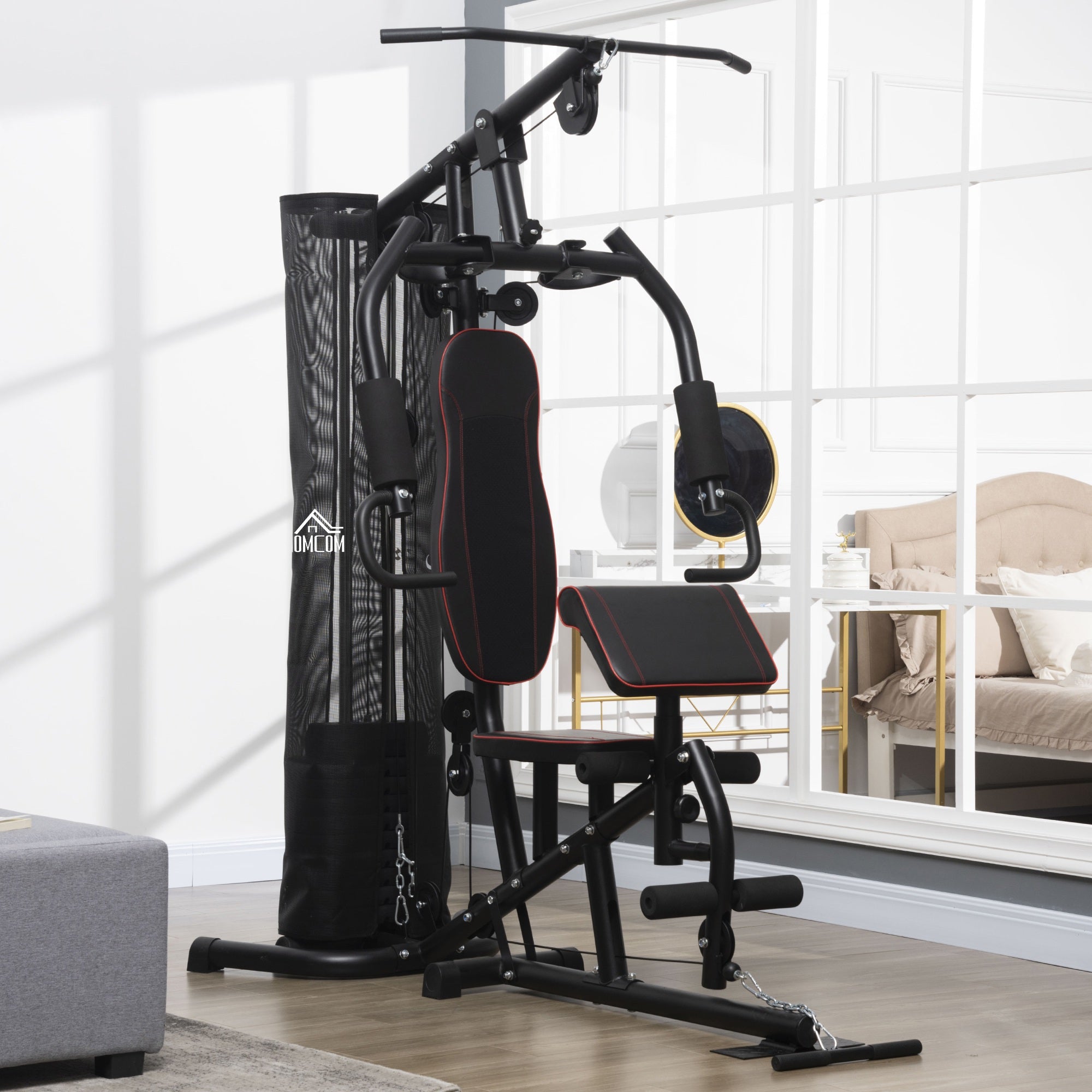 HOMCOM Multi-Functional Home Gym Workout Station, 45Kg Weight Stack Multi Gym Fitness Equipment for Full Body Fitness - North Peak Garden Furniture