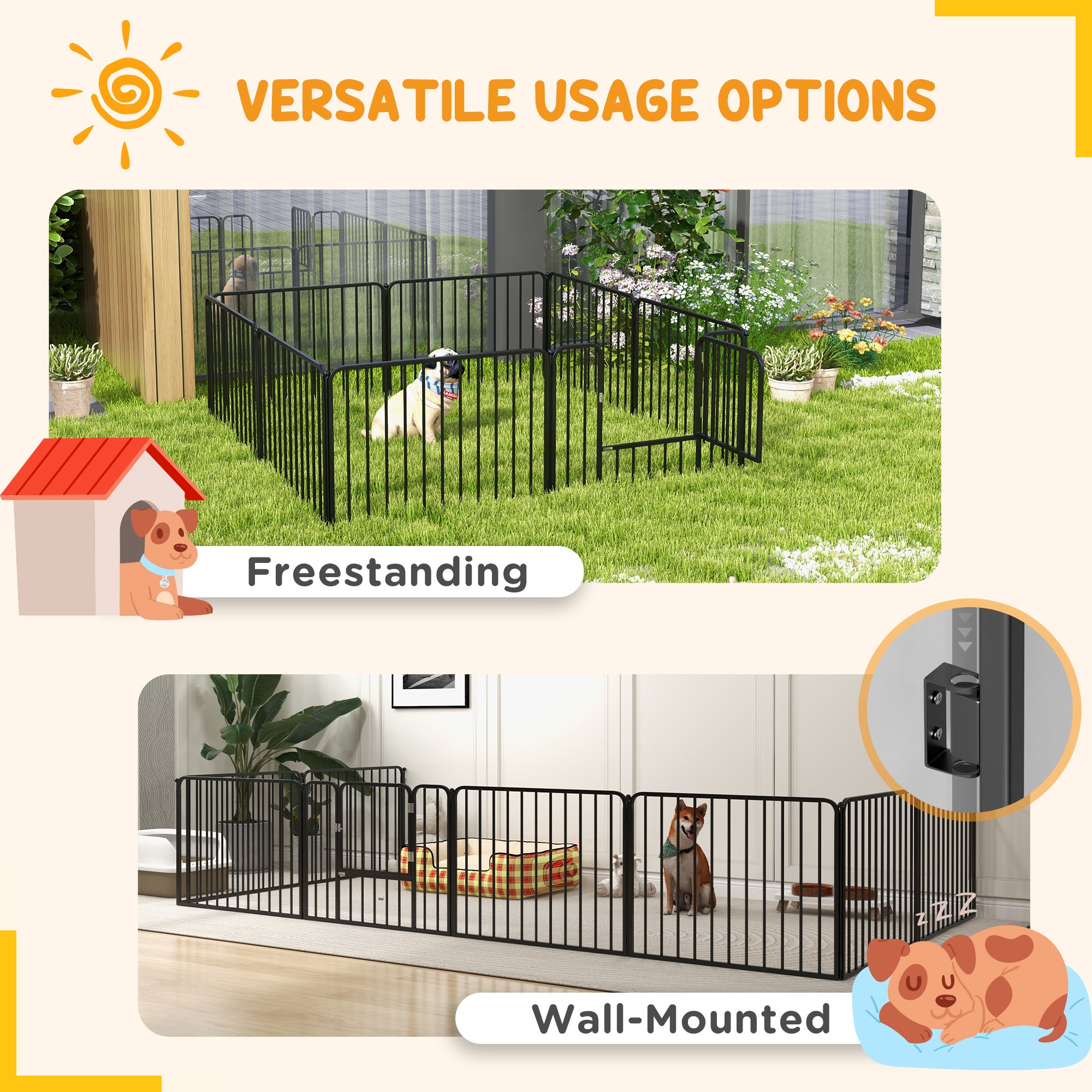 PawHut 60cm 8 Panels Heavy Duty Dog Pen, Pet Playpen for Indoors, Outdoors, Small Dogs - North Peak Garden Furniture