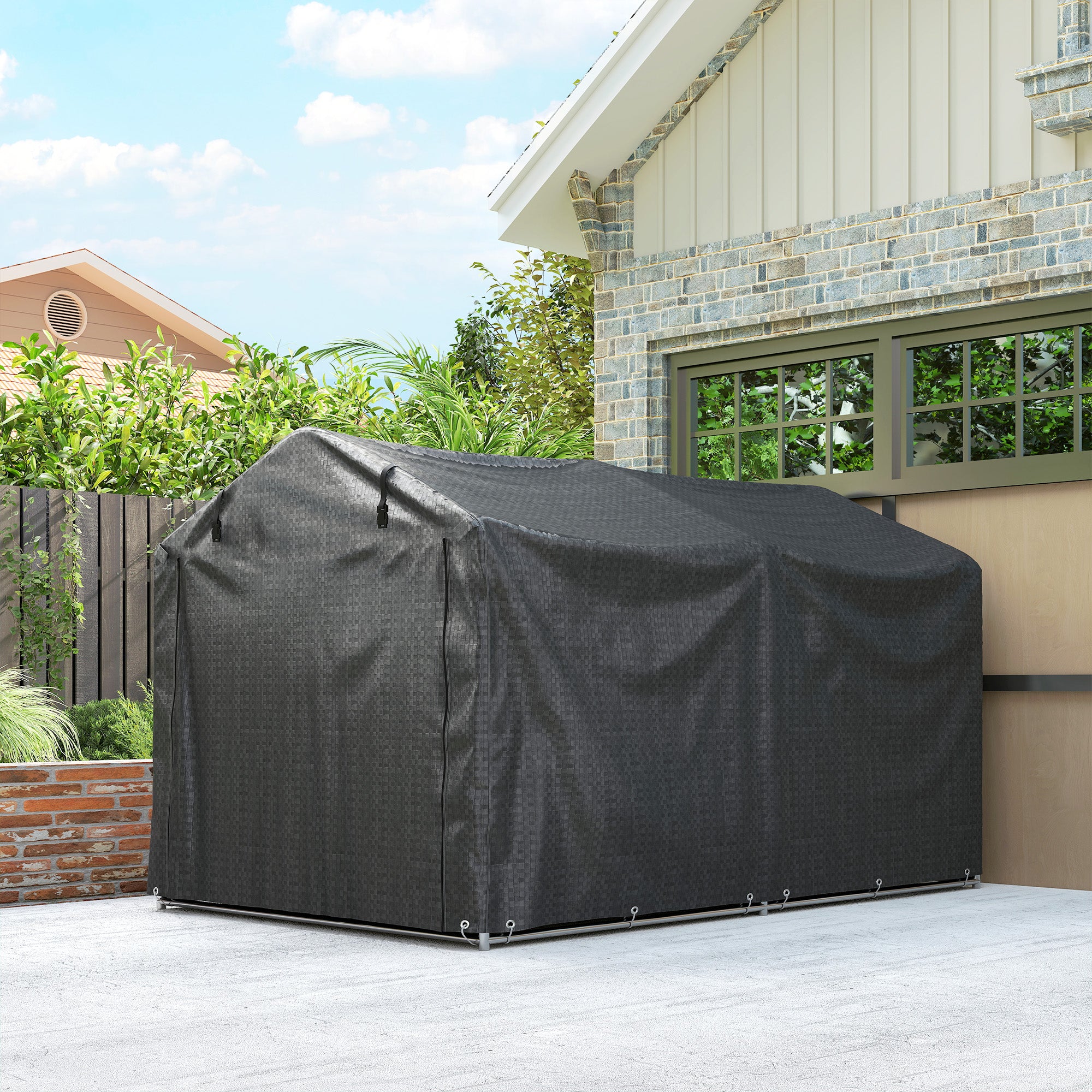 Outsunny 2.2 x 1.6 m Garden Storage Tent, Waterproof Anti-UV Bike Tent with Roll-up Zipper Door, Galvanised Outdoor Storage Shelter Carport for Bike, Motorbike, Garden Tools, Black