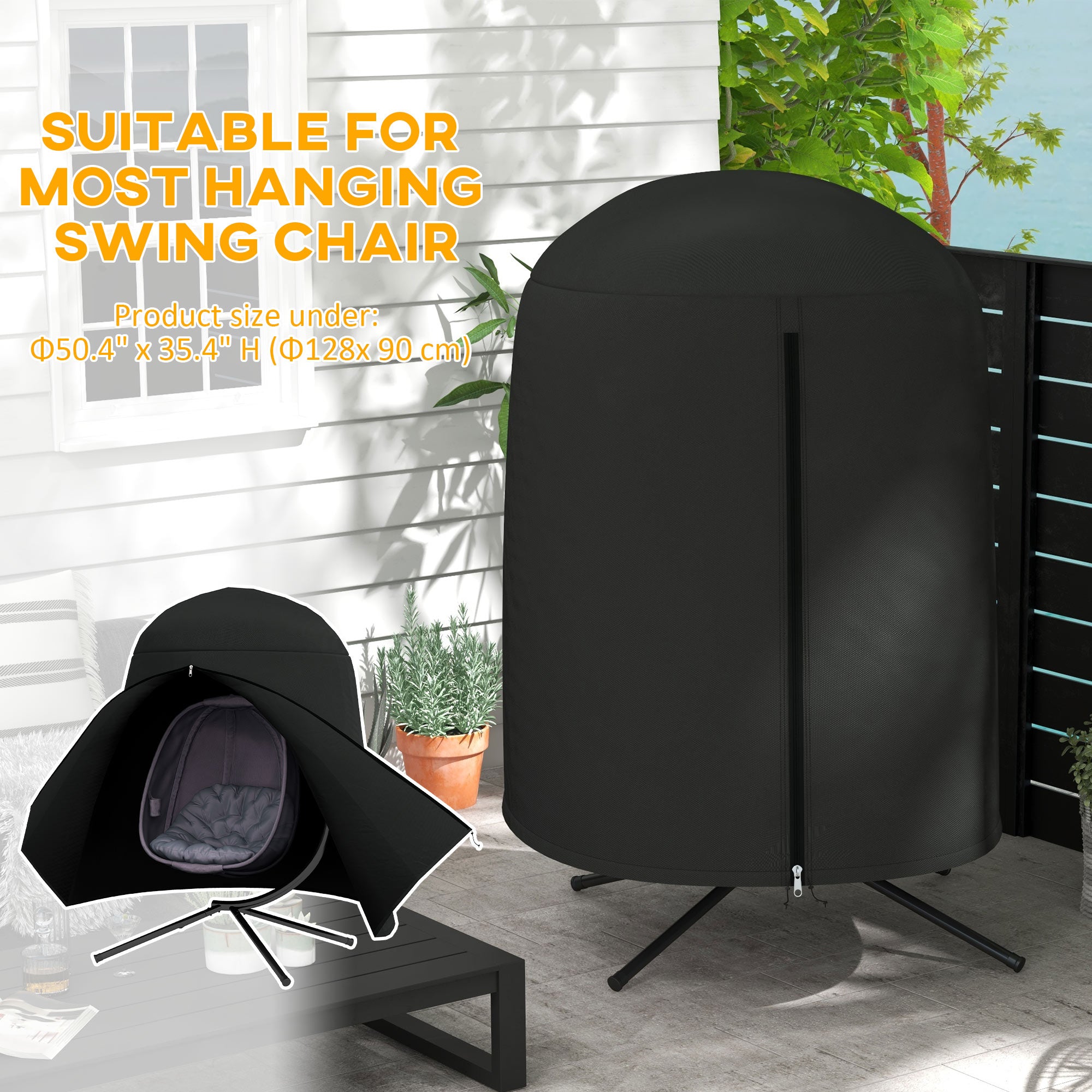 Outsunny 190 x Φ128cm Hanging Egg Chair Furniture Cover - Black - North Peak Garden Furniture