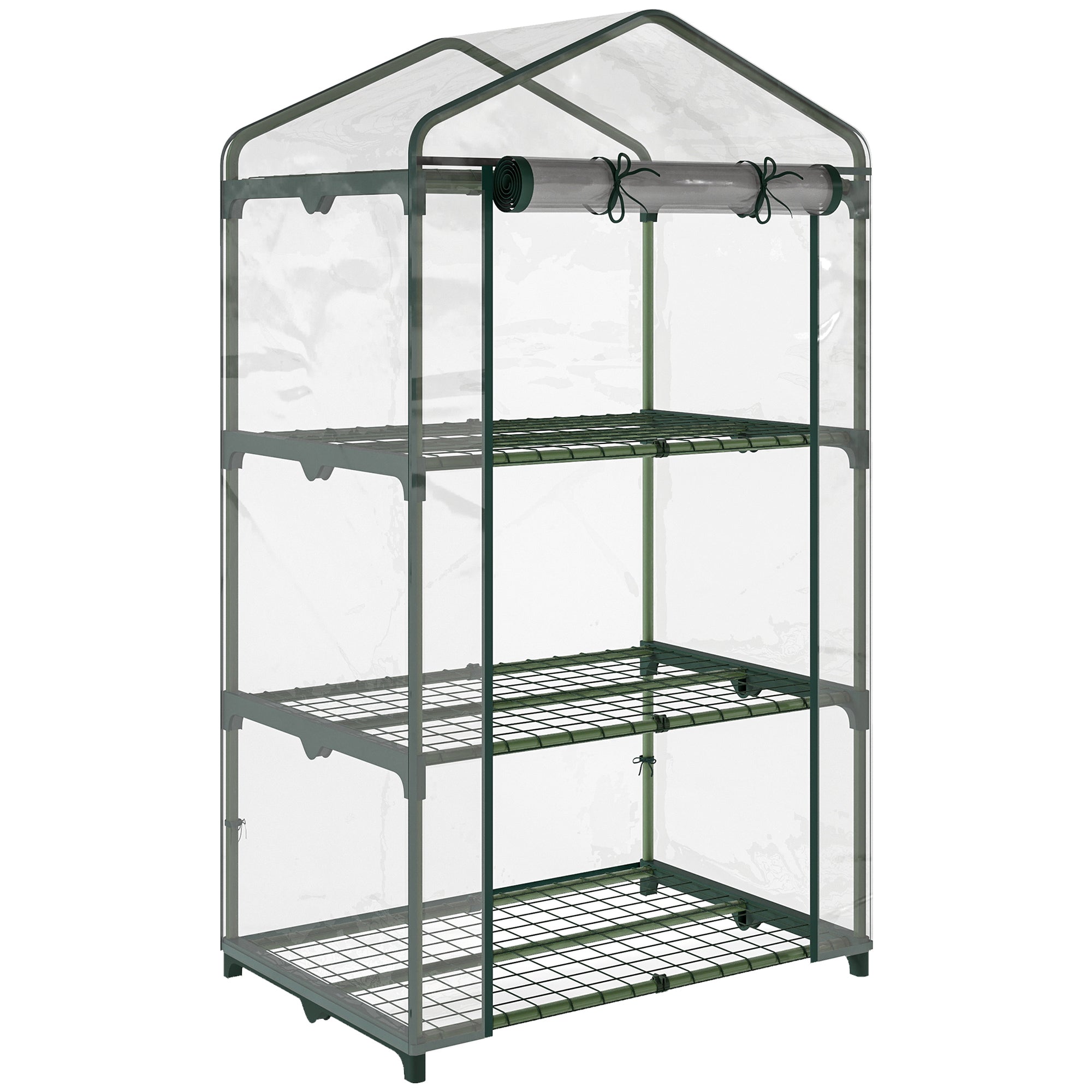 Outsunny 3 Tier Mini Greenhouse Portable Garden Grow House with Roll Up Door and Wire Shelves, 69L x 49W x 125H cm, Clear