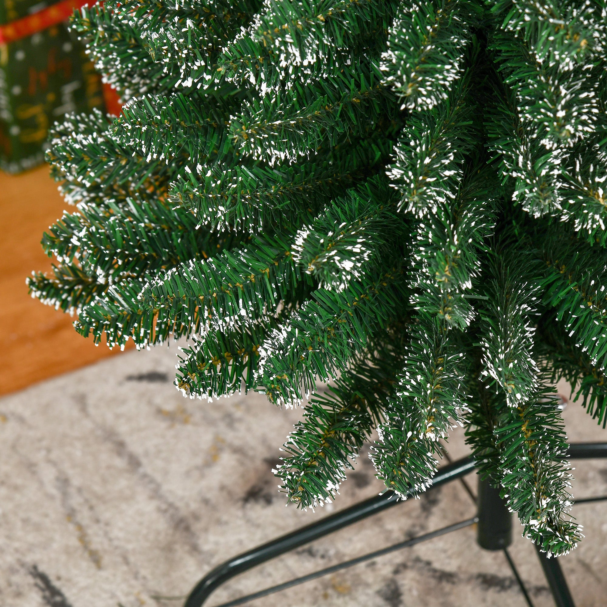 HOMCOM 7.5FT Artificial Snow Dipped Christmas Tree Xmas Pencil Tree Holiday Home Indoor Decoration with Foldable Black Stand, Green - North Peak Garden Furniture