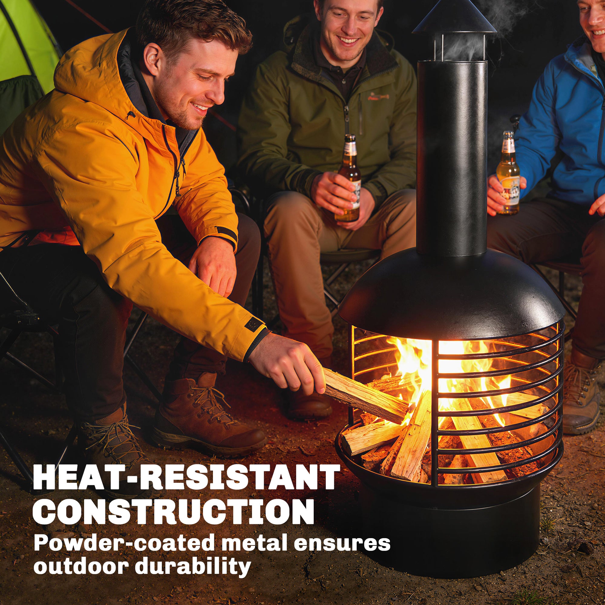 Outsunny Chimney Fire Pit, Portable Wood Burning Firepit with Poker, Charcoal Grid, Outdoor Fireplace for Garden Patio, Black