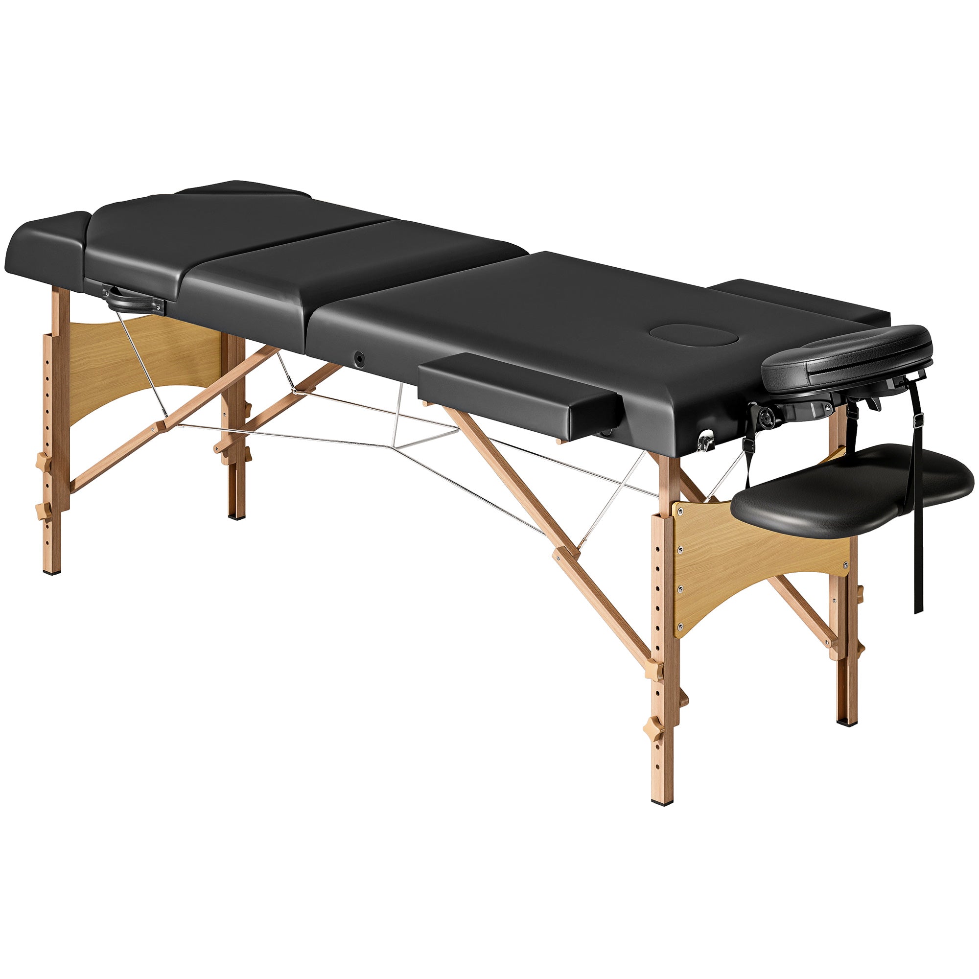 HOMCOM Foldable Massage Table with Beech Wood Legs - Black