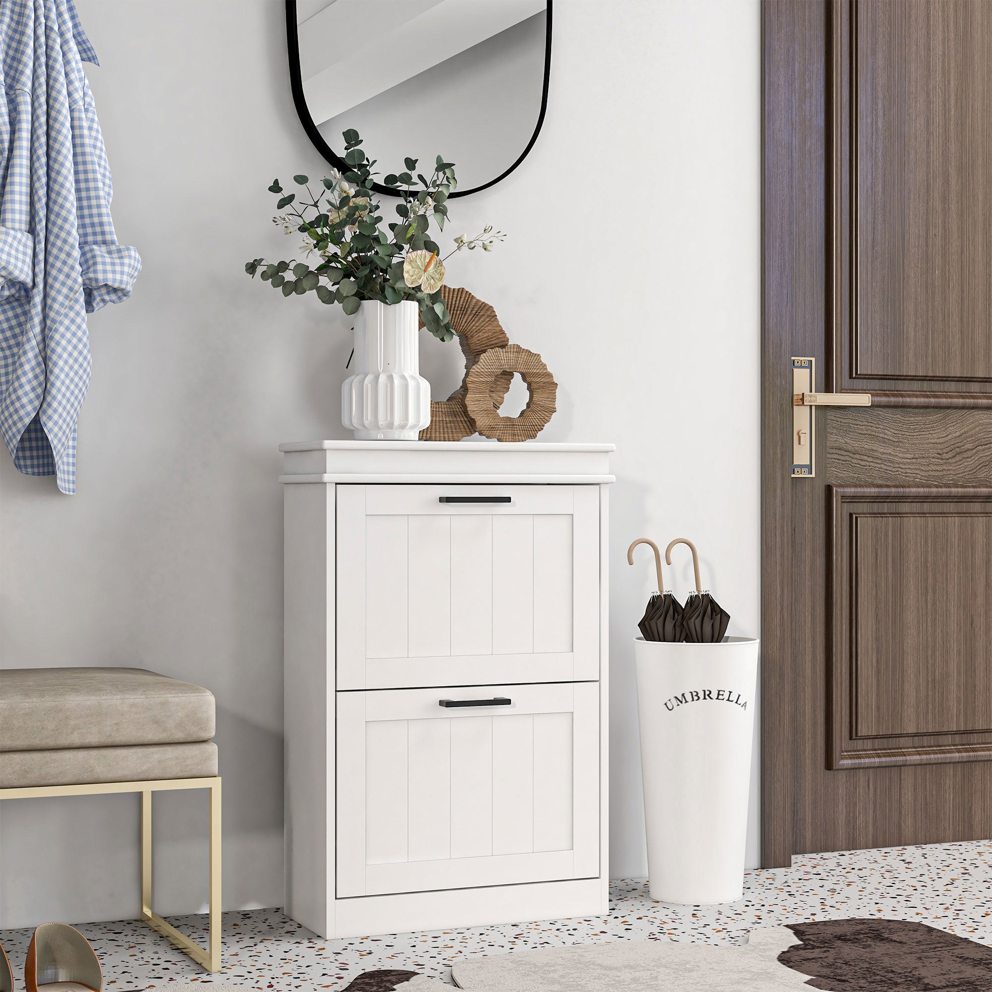 HOMCOM Two-Drawer Minimalistic Shoe Storage Cabinet, for 10 Shoes - North Peak Garden Furniture