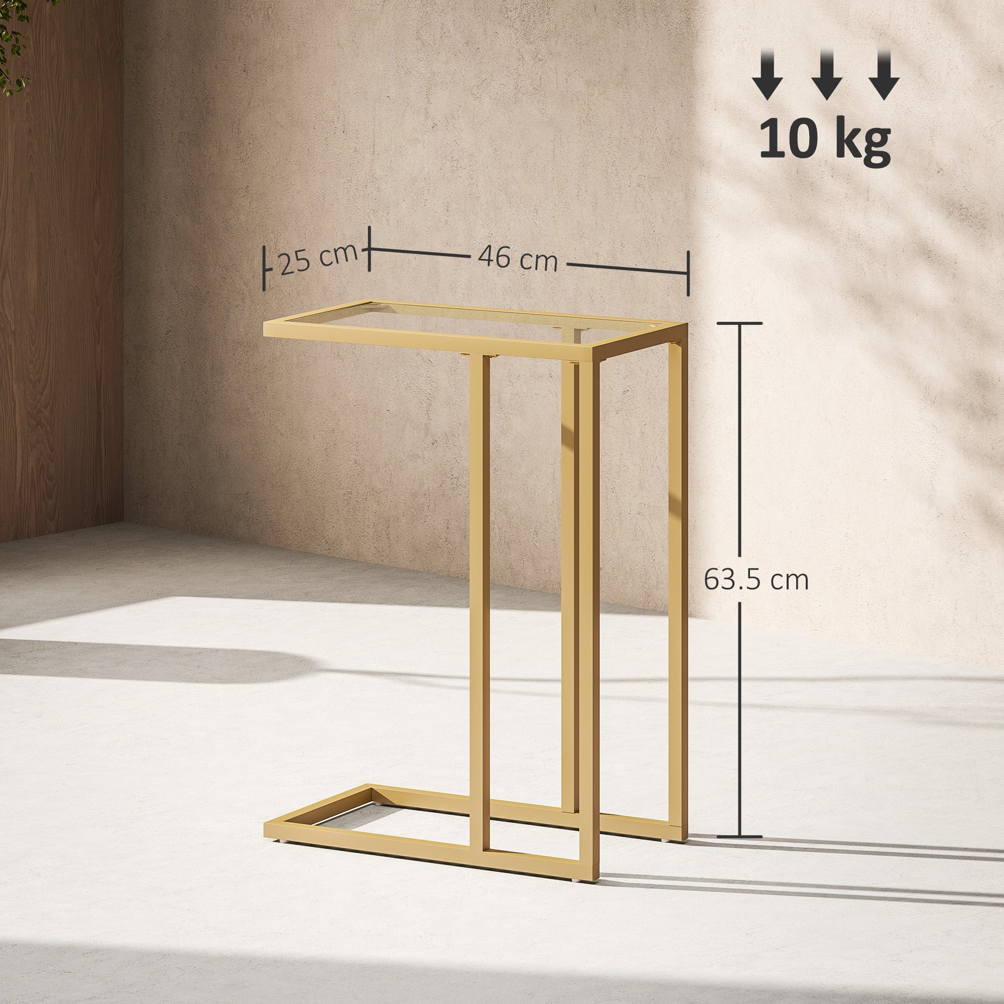 HOMCOM C-Shaped Side Table, Modern Slim End Table with Tempered Glass Tabletop, Steel Frame for Small Space, Living Room, Bedroom, Gold Tone - North Peak Garden Furniture