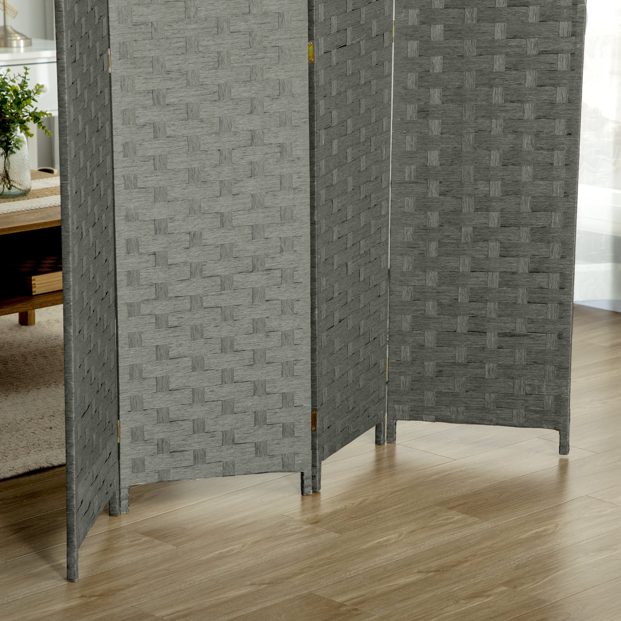 HOMCOM 4-Panel Room Dividers, Wave Fibre Freestanding Folding Privacy Screen Panels, Partition Wall Divider for Indoor Bedroom Office, 170 cm, Grey